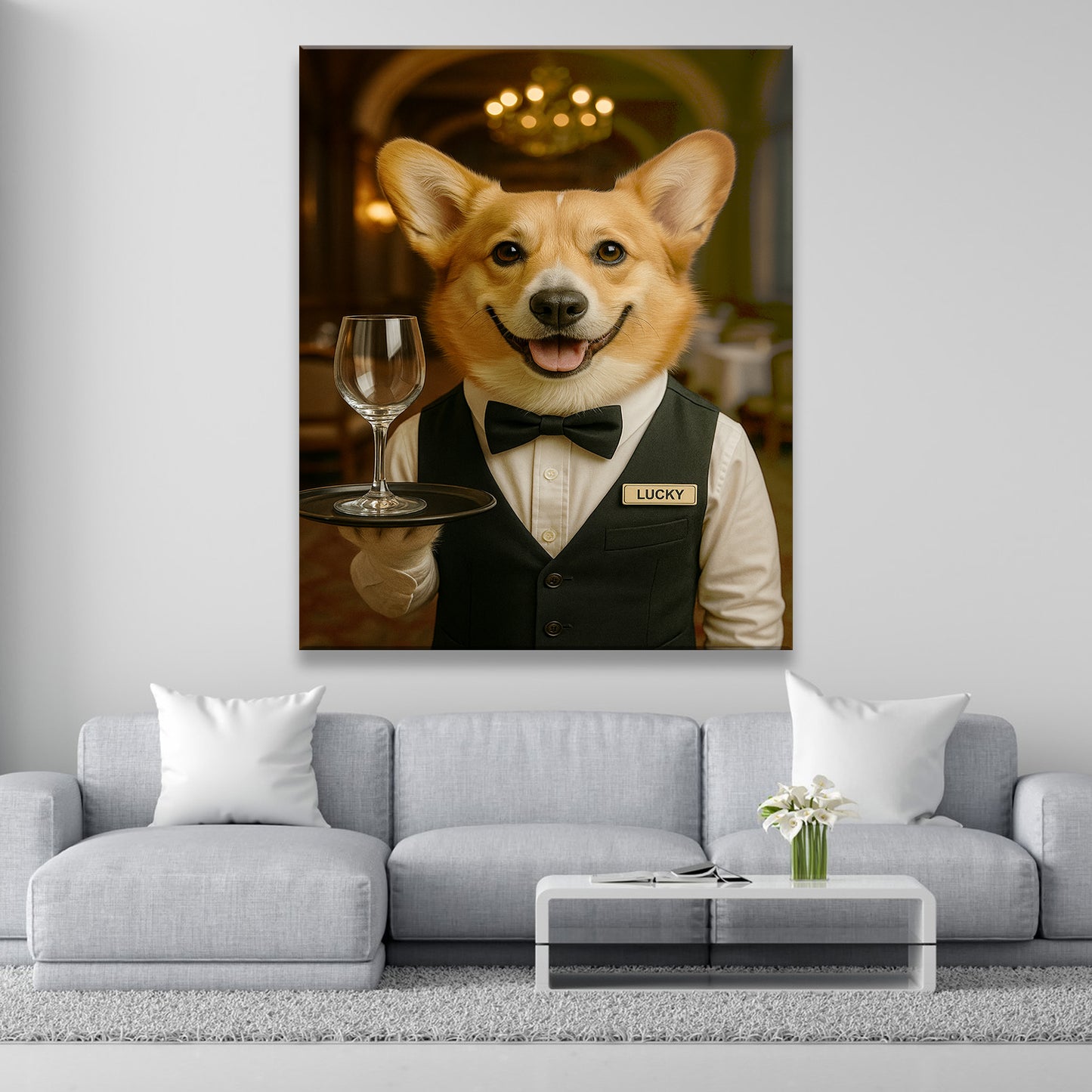 Custom Photo Dog Waiter Restaurant Canvas Gift For Dog Lovers