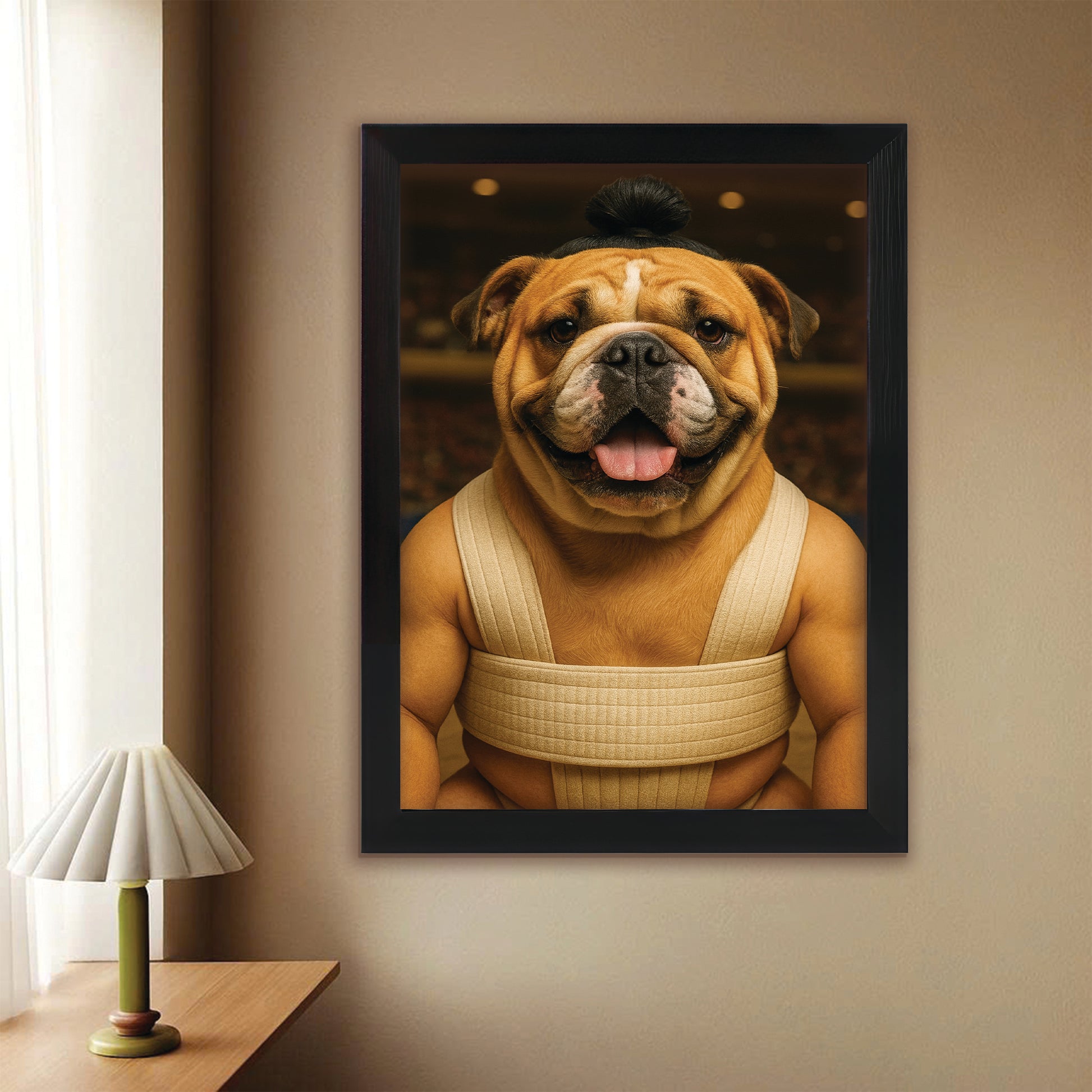Custom Photo Sumo Dog Canvas Framed Wall Art Gift For Dog Lovers