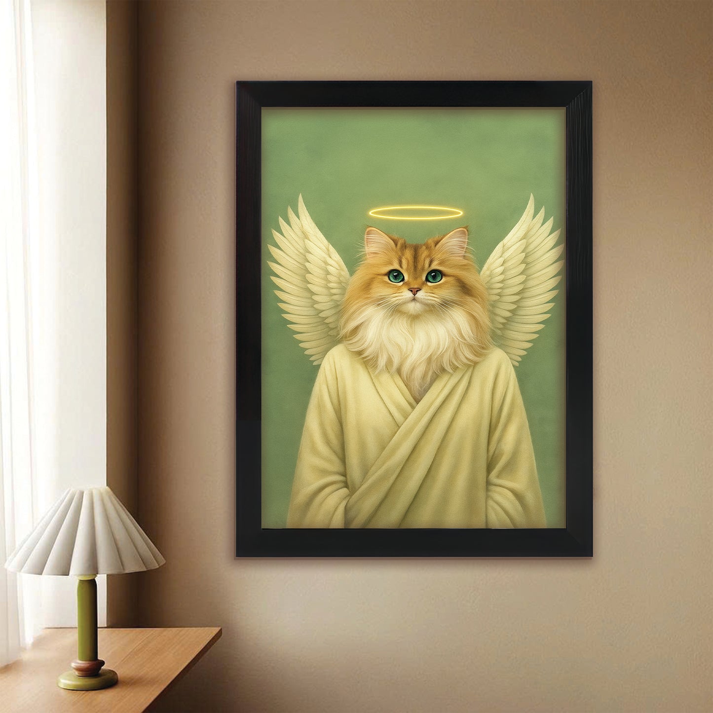 Custom Photo Angel Cat  Canvas Framed Wall Art Memorial Gift For Cat Lover
