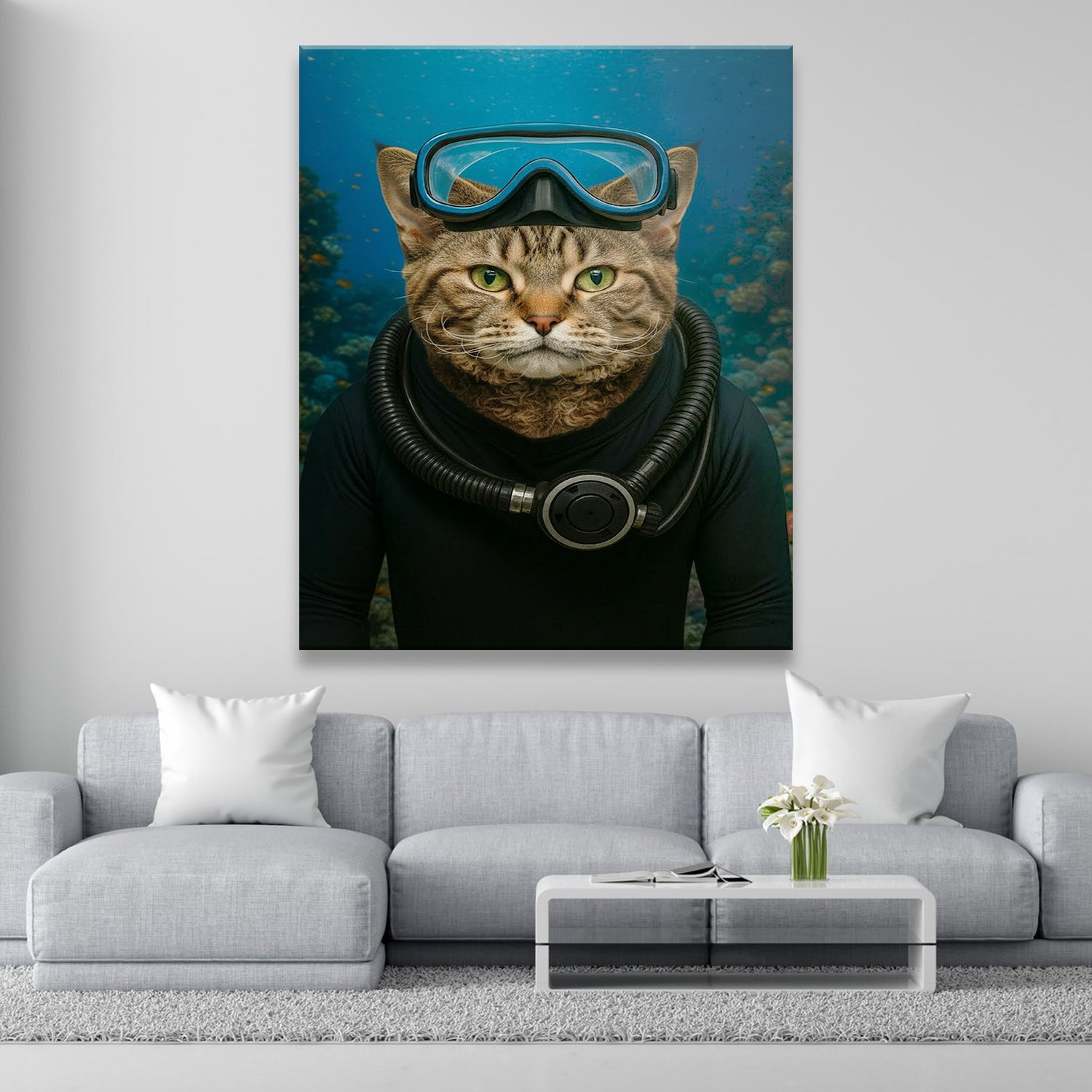 Custom Photo Scuba Diving Cat Gift For Cat Lovers