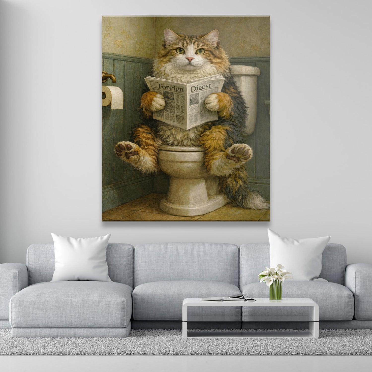 Custom Photo Cat In Bathroom Style 2 Canvas Gift For Cat Lovers