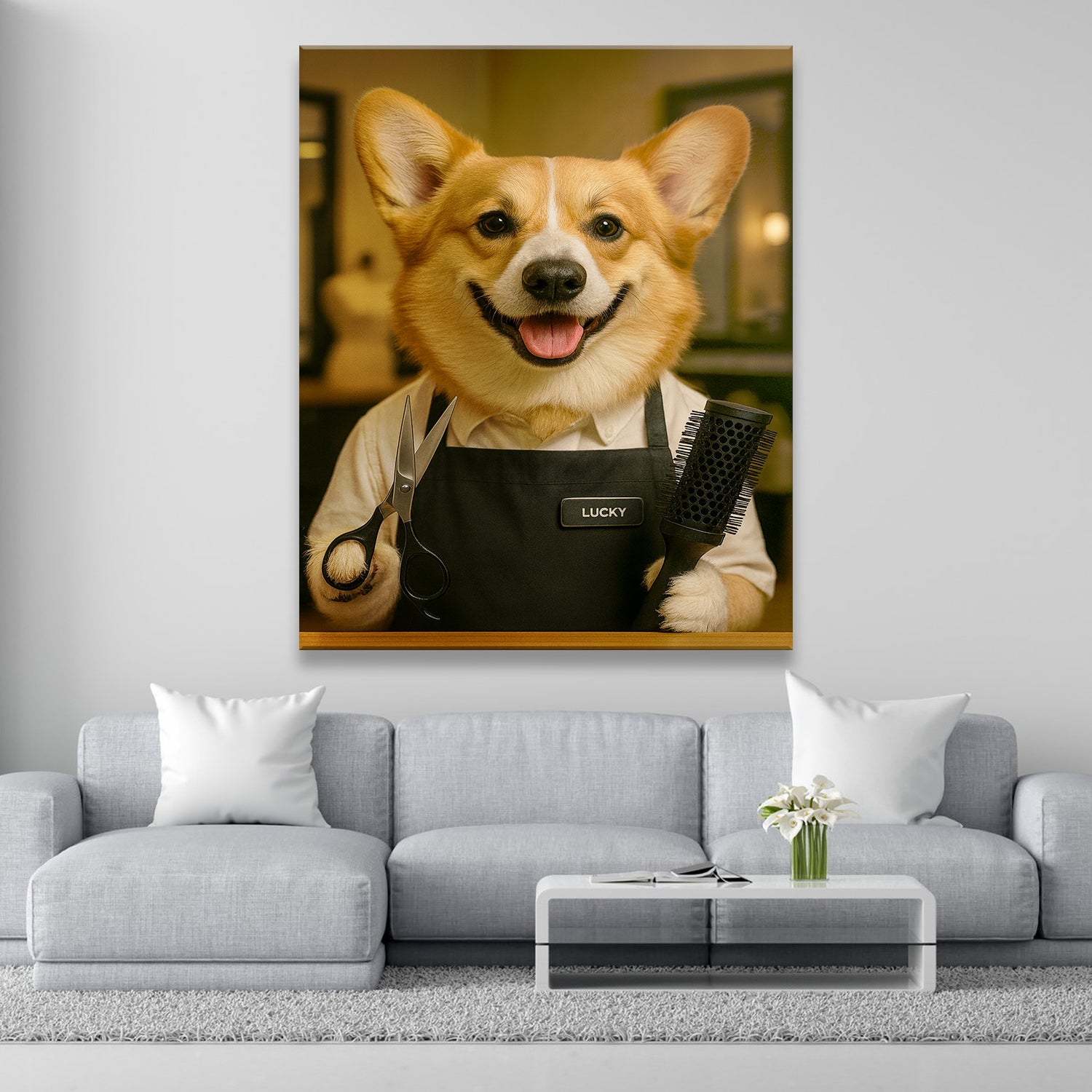 Custom Photo Hair Stylist Dog Canvas Gift For Dog Lovers