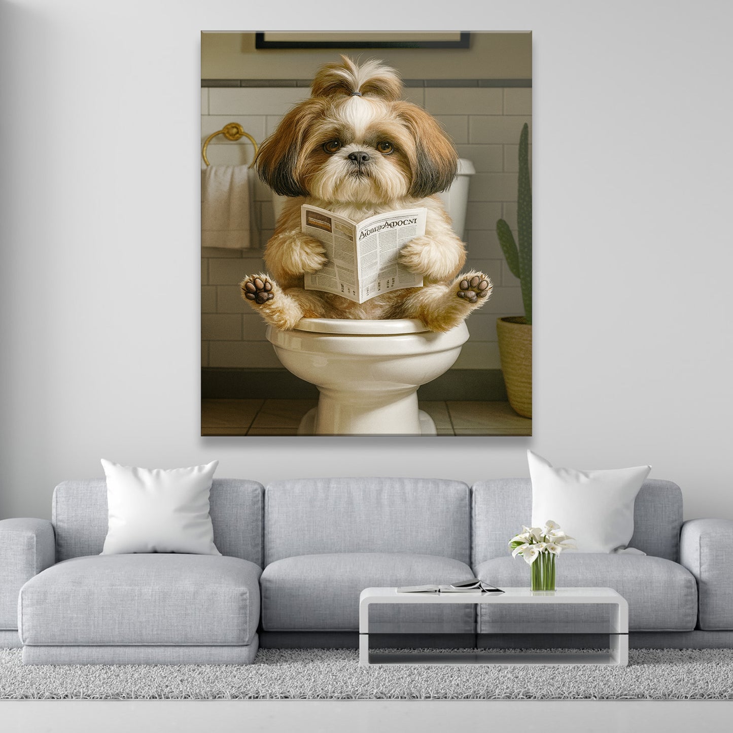 Custom Photo Dog Bathroom Style Canvas Gift For Dog Lovers