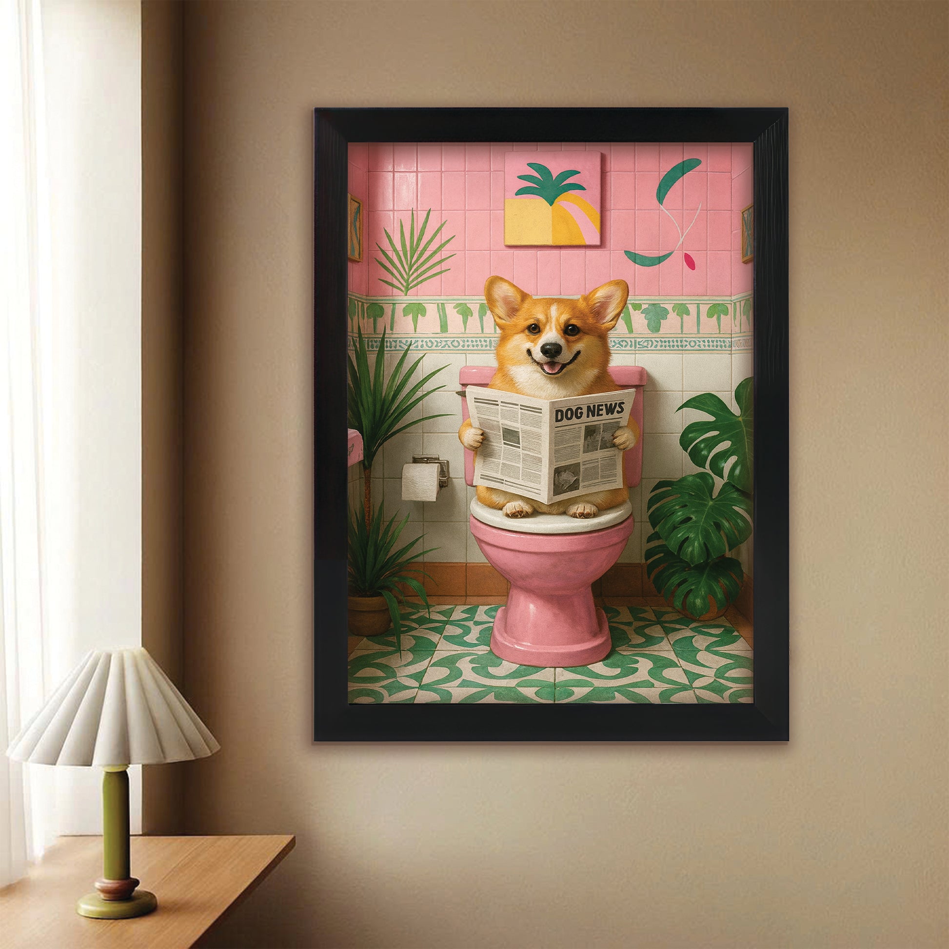 Custom Photo Dog Bathroom Style 10 Canvas Framed Wall Art Gift For Dog Lovers