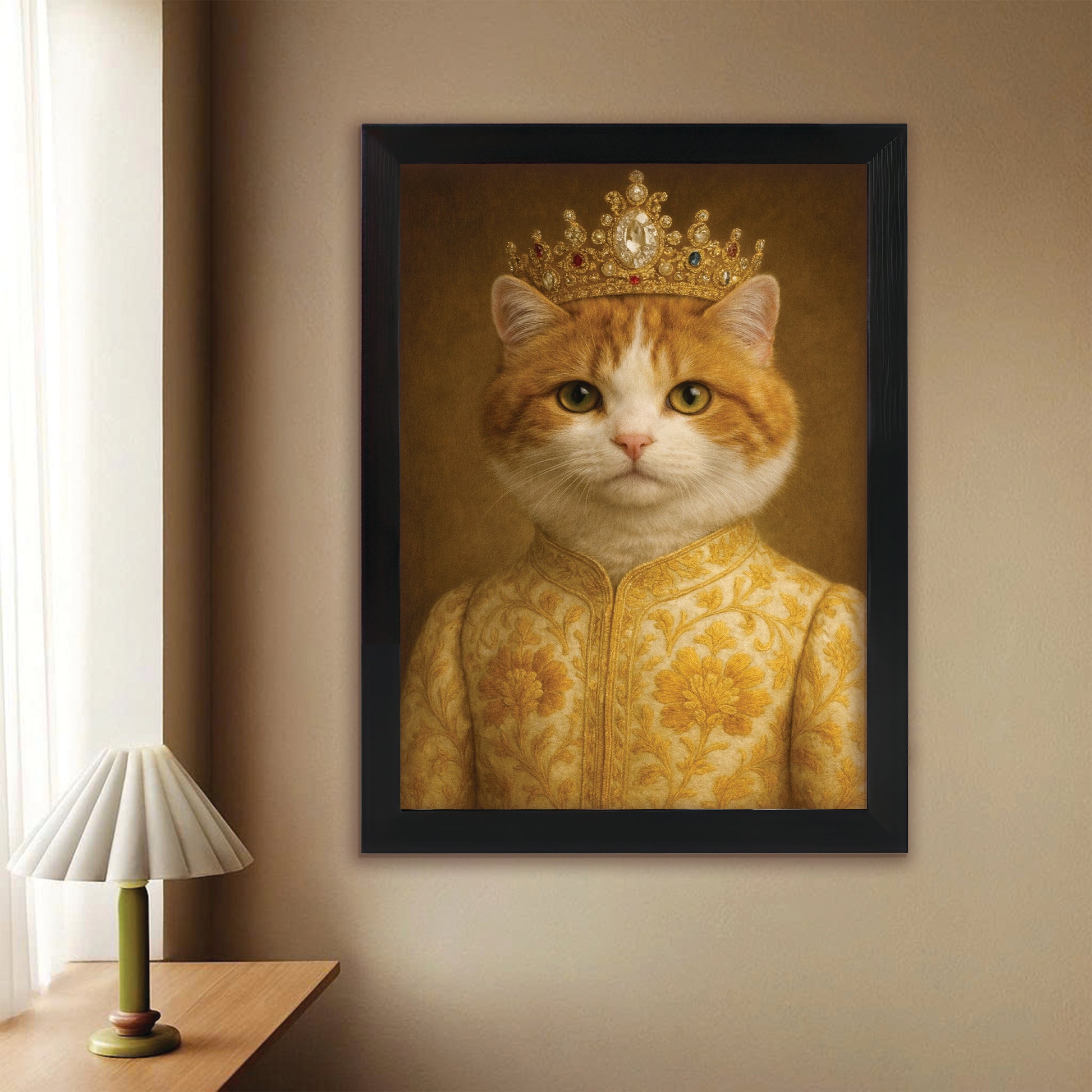 Custom Photo Cat Royal Style 09 Canvas Framed Wall Art Gift For Cat Lovers