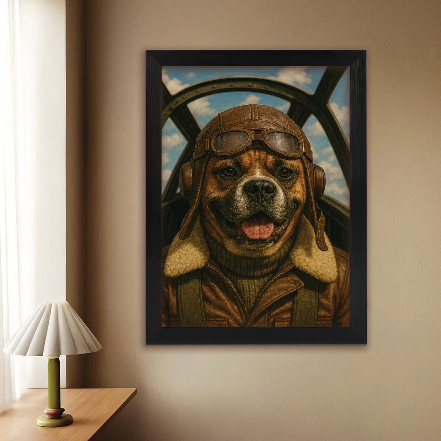 Custom Photo Pilot Dog Canvas Framed Wall Art Gift For Dog Lover