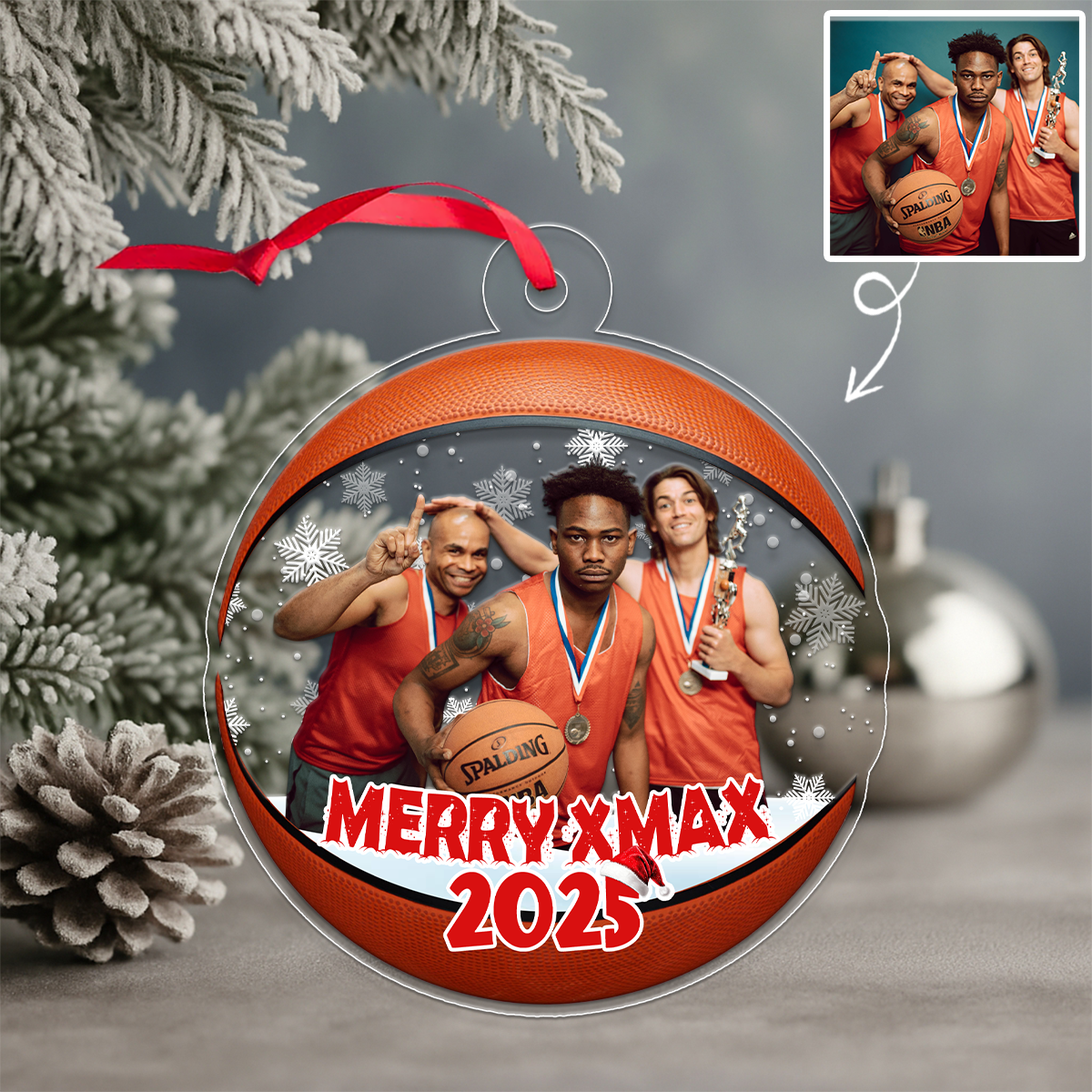 Custom Photo Basketball Team Christmas Acrylic Ornament Christmas Gift