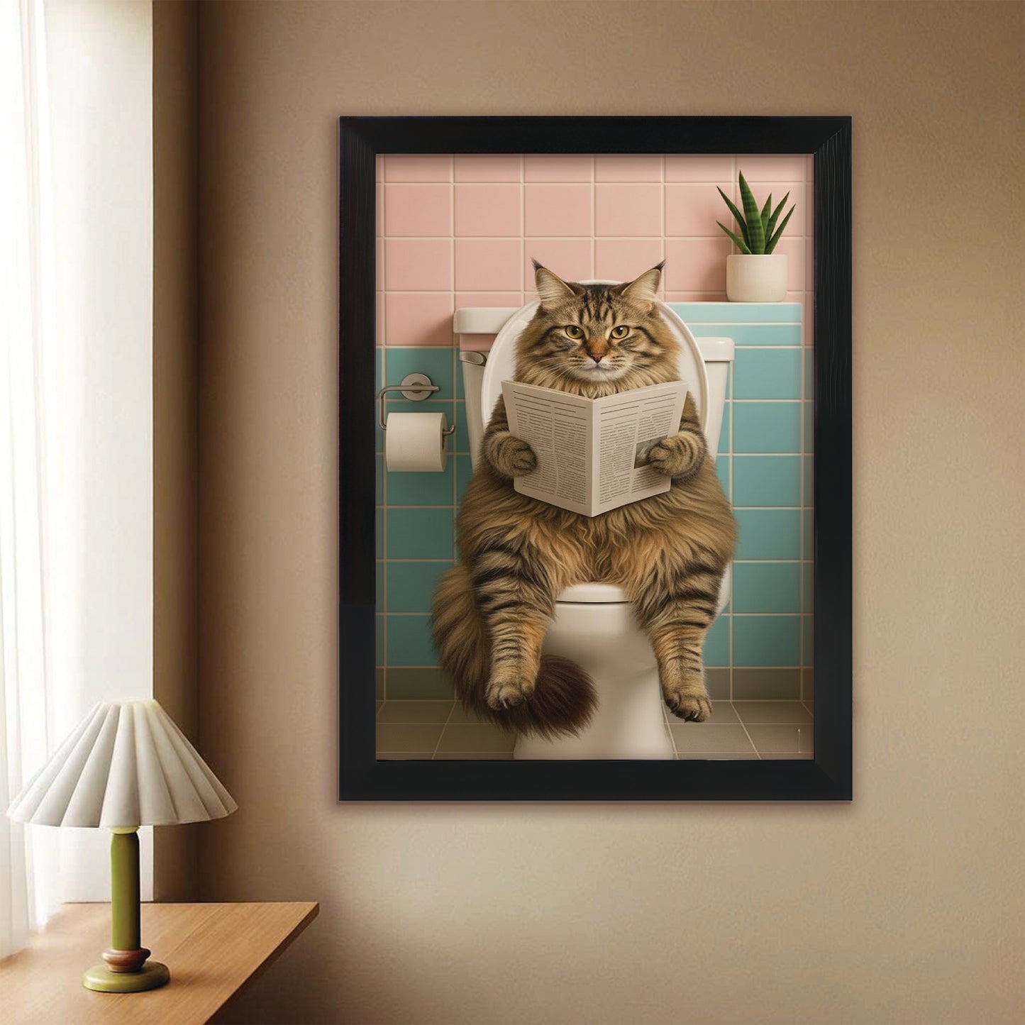 Custom Photo Cat Bathroom Style 8 Canvas Framed Wall Art Gift For Cat Lovers