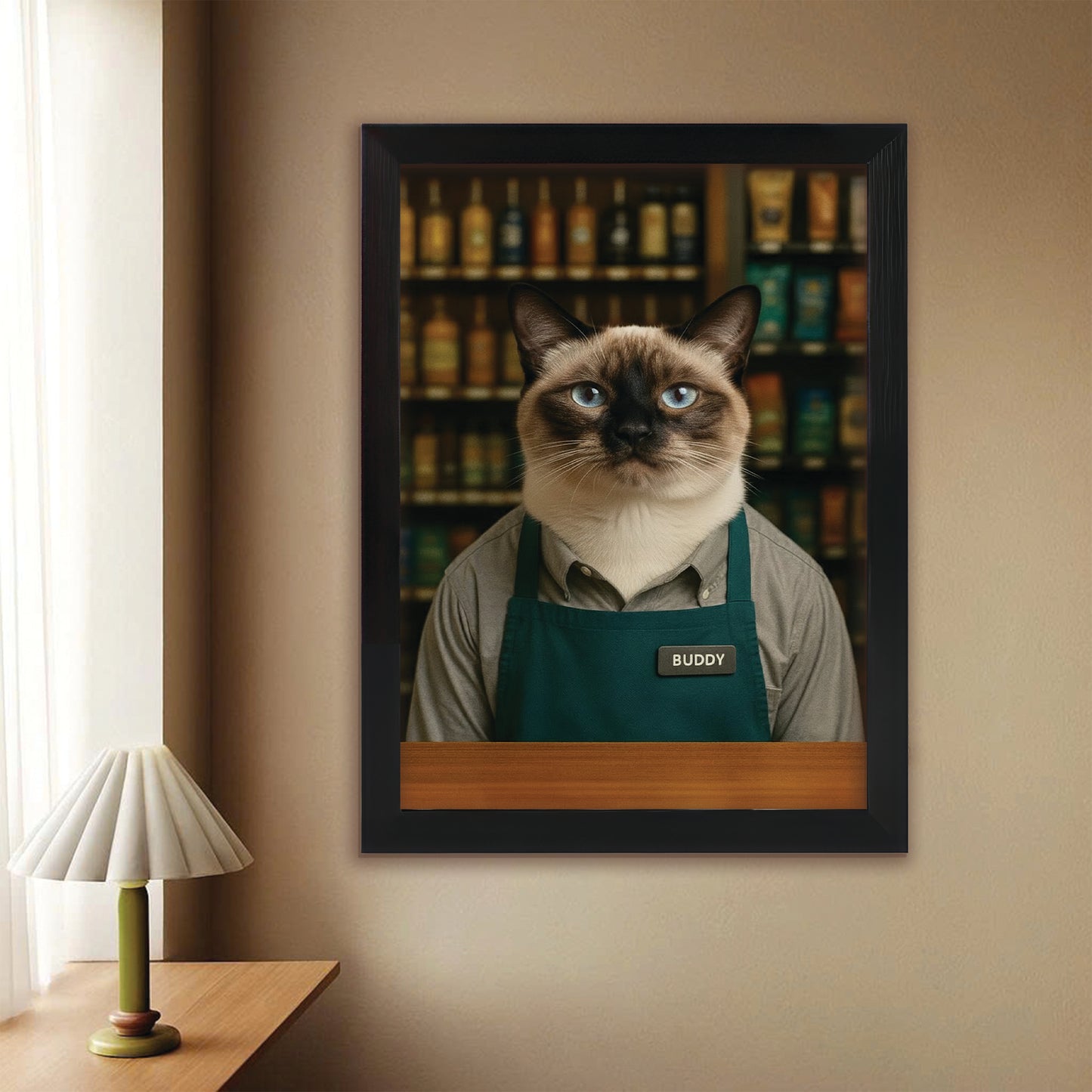 Custom Photo Shop Owner Cat Canvas Framed Wall Art Gift For Cat Lovers