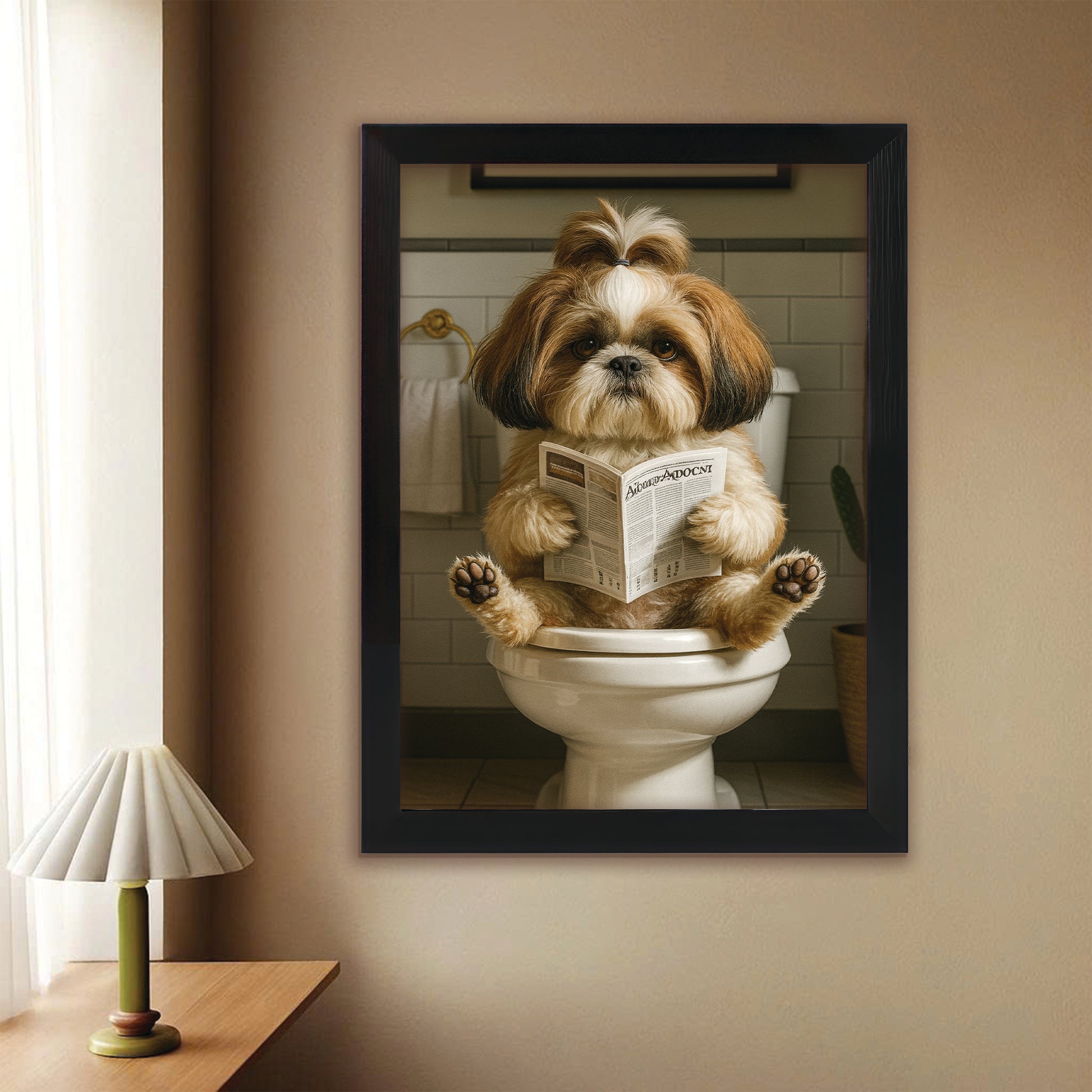 Custom Photo Dog Bathroom Style Canvas Framed Wall Art Gift For Dog Lovers