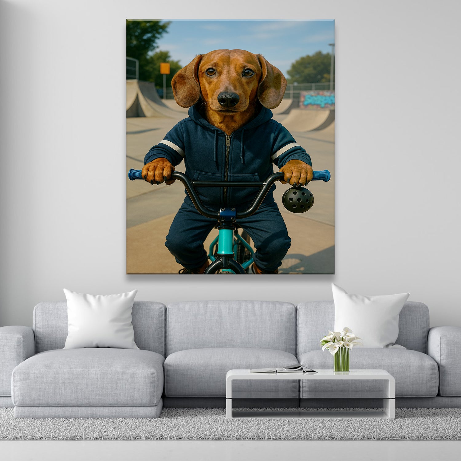 Custom Photo Bmx Bike Dog Canvas Gift For Dog Lovers