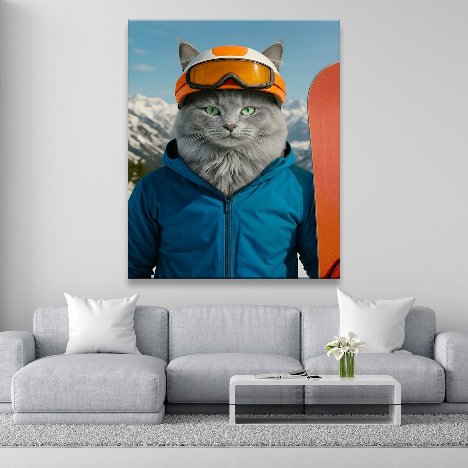 Custom Photo Snowboarder Cat Canvas Gift For Cat Lovers