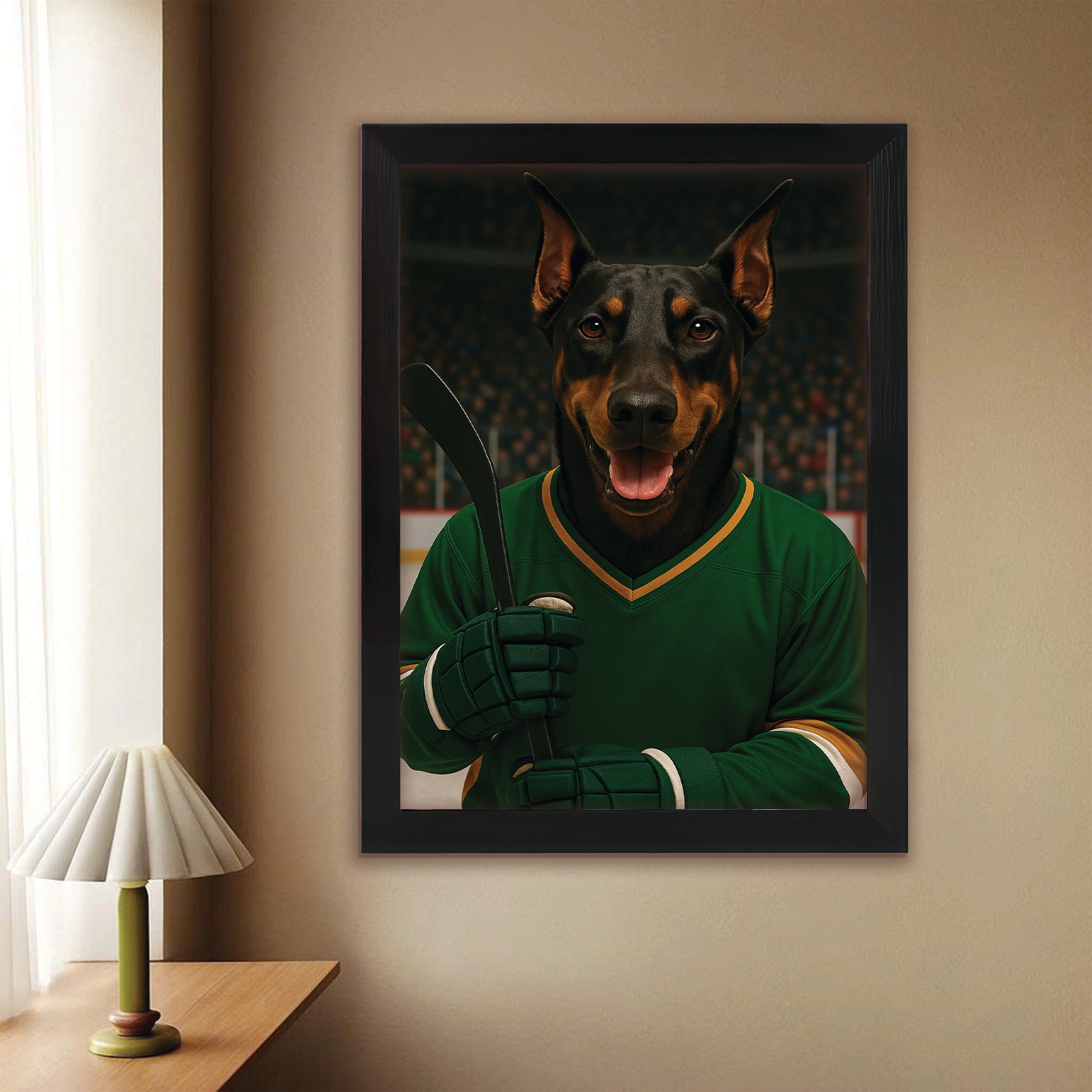 Custom Photo Hockey Player Dog Canvas Framed Wall Art Gift For Dog Lovers
