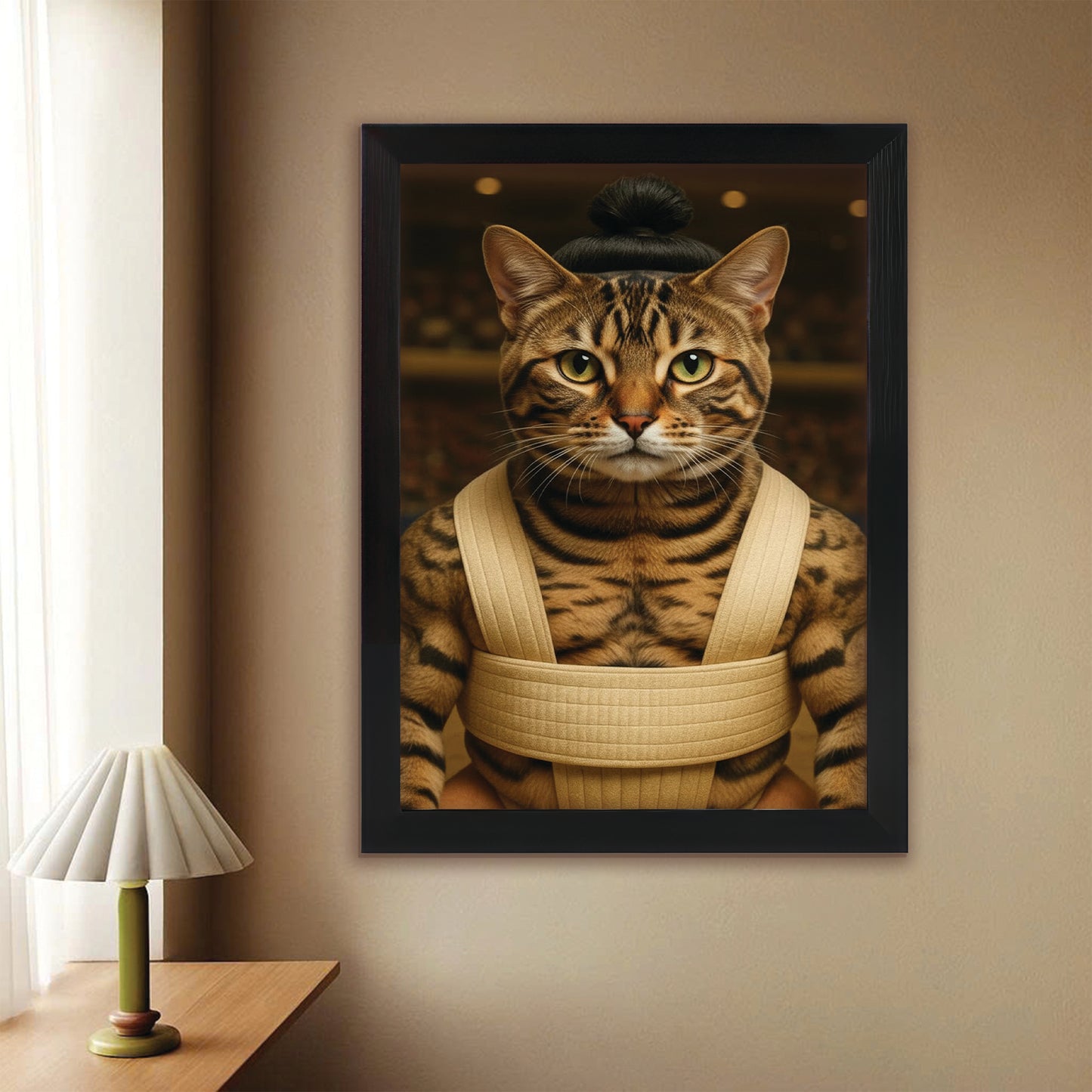 Custom Photo Sumo Cat Canvas Framed Wall Art Gift For Cat Lovers