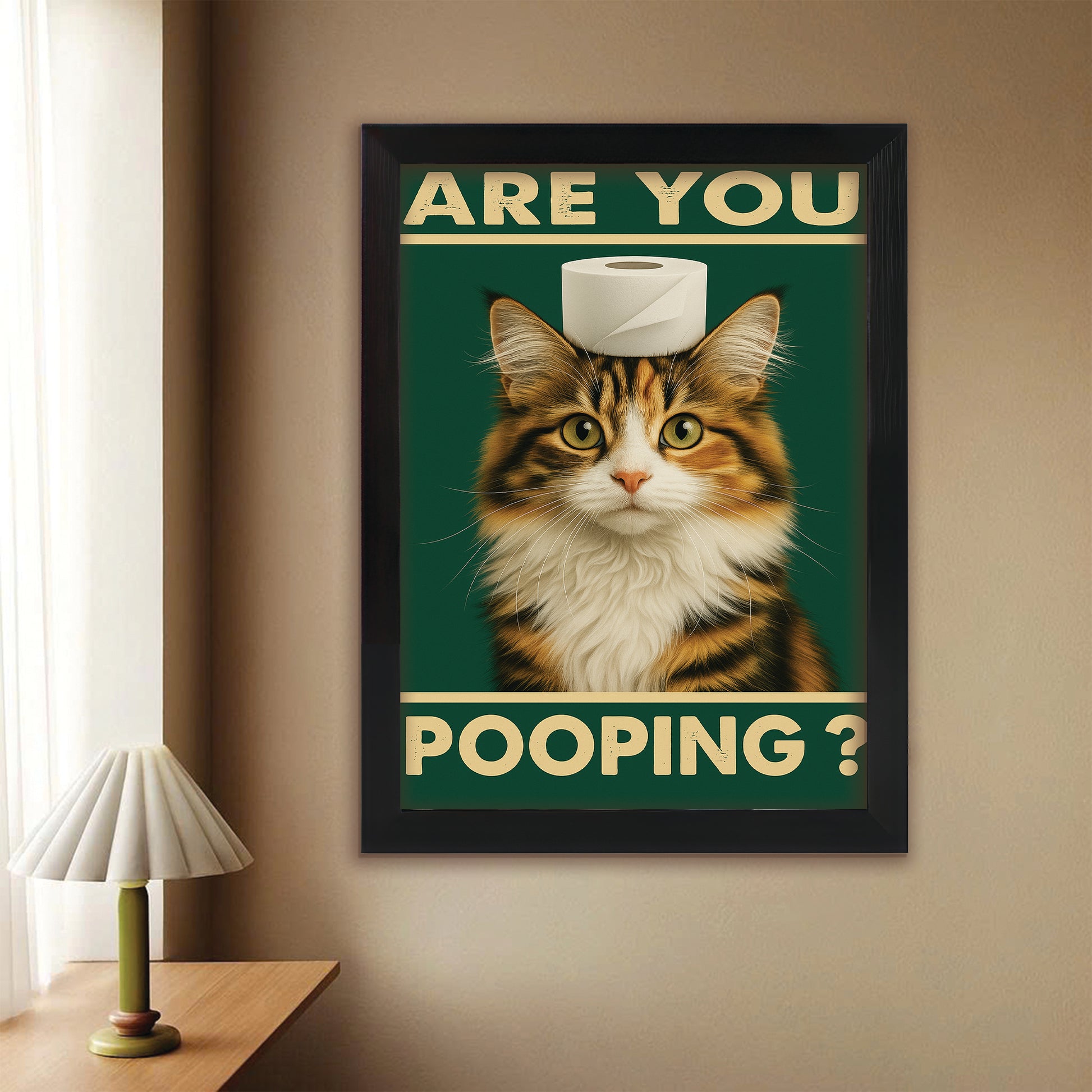 Custom Photo Funny Cat In Bathroom Canvas Framed Wall Art