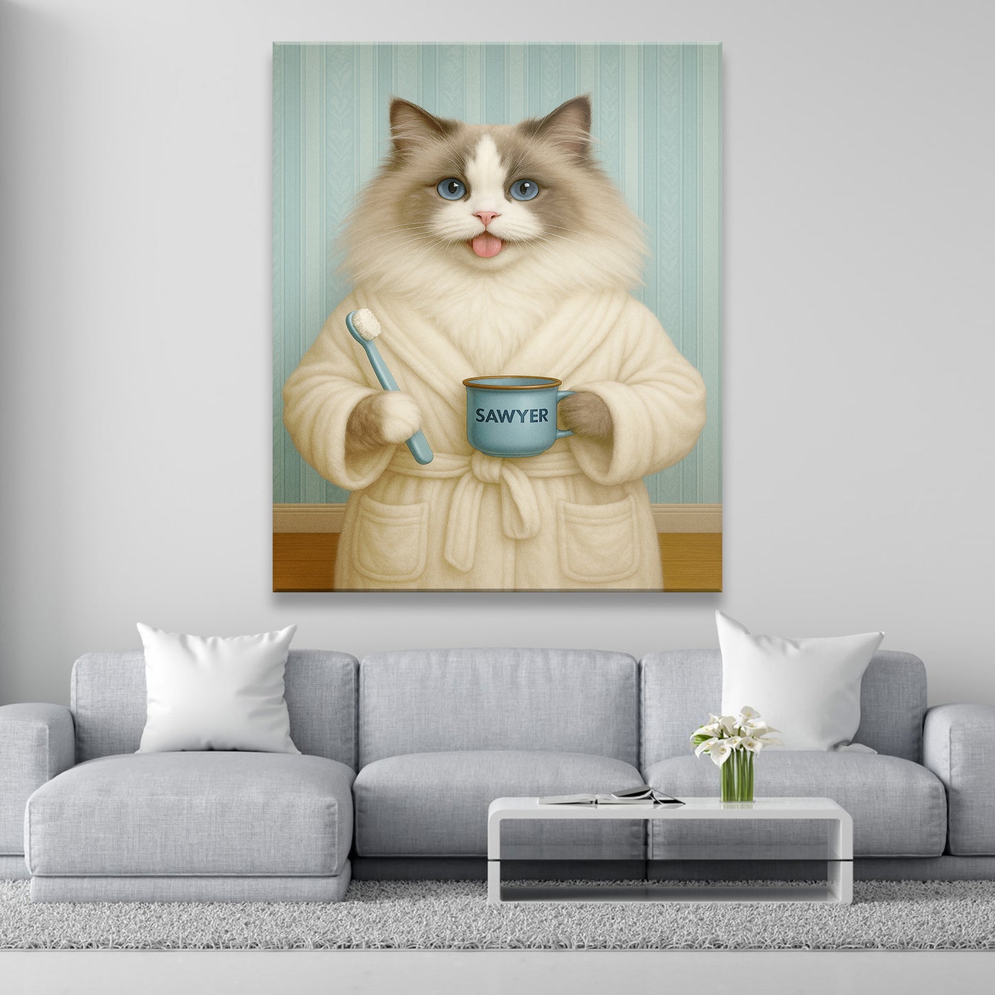 Custom Photo Cat Bathroom Canvas Cat Gifts Lovers