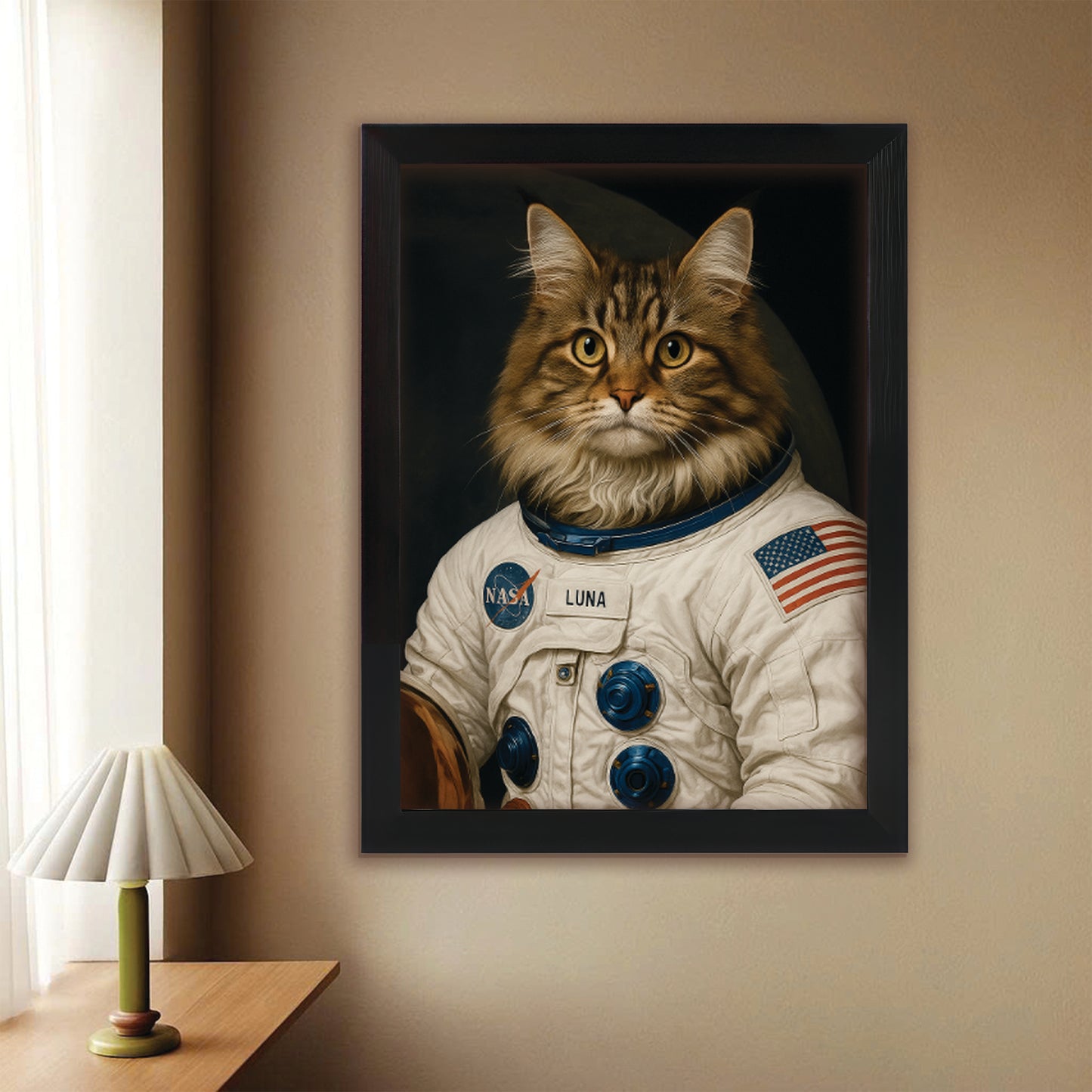 Custom Photo Cat Astronaut Canvas Framed Wall Art _ Gift For Cat Lovers