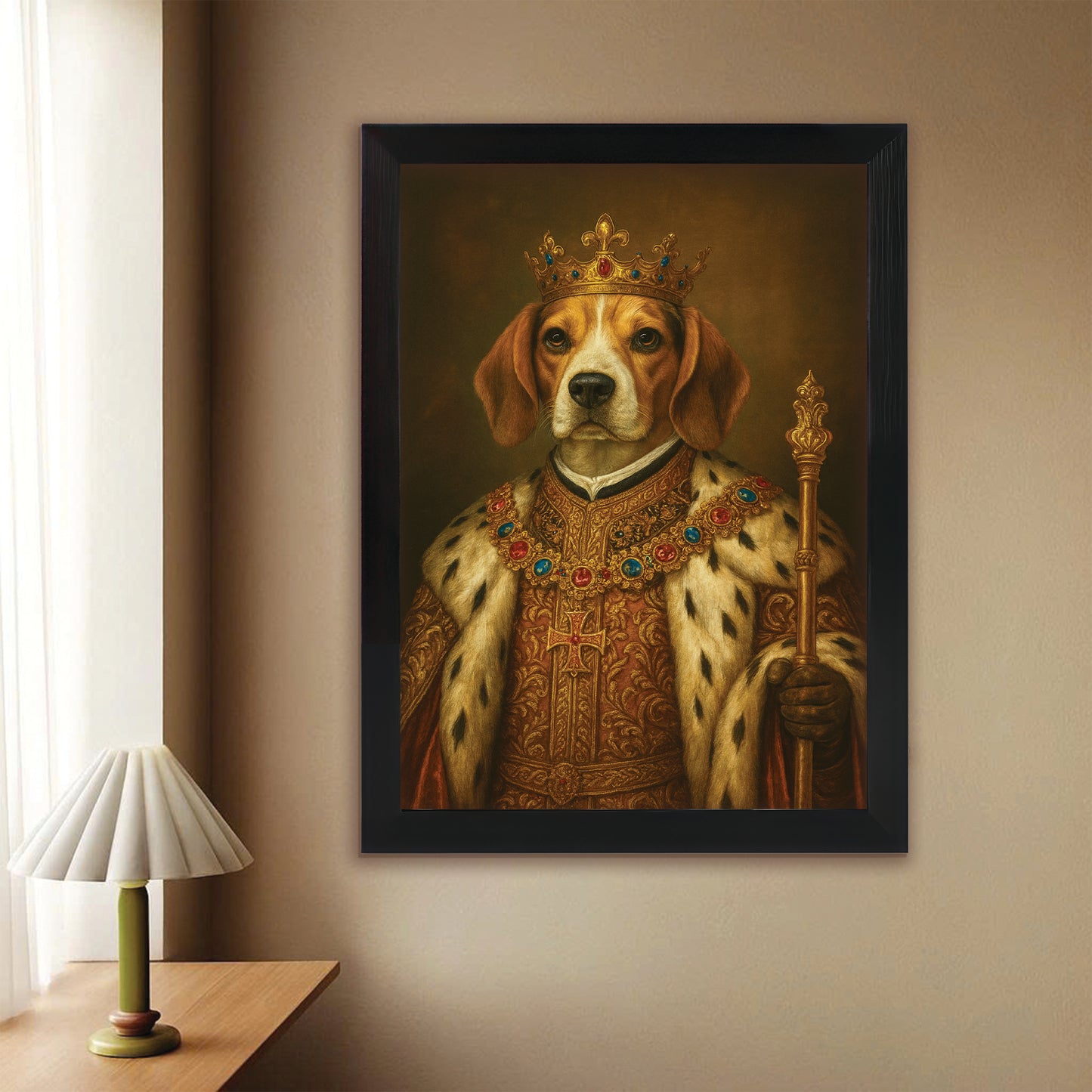 Custom Photo Dog King Royal Canvas Framed Wall Art Framed Wall Art _ Gift For Dog Lovers