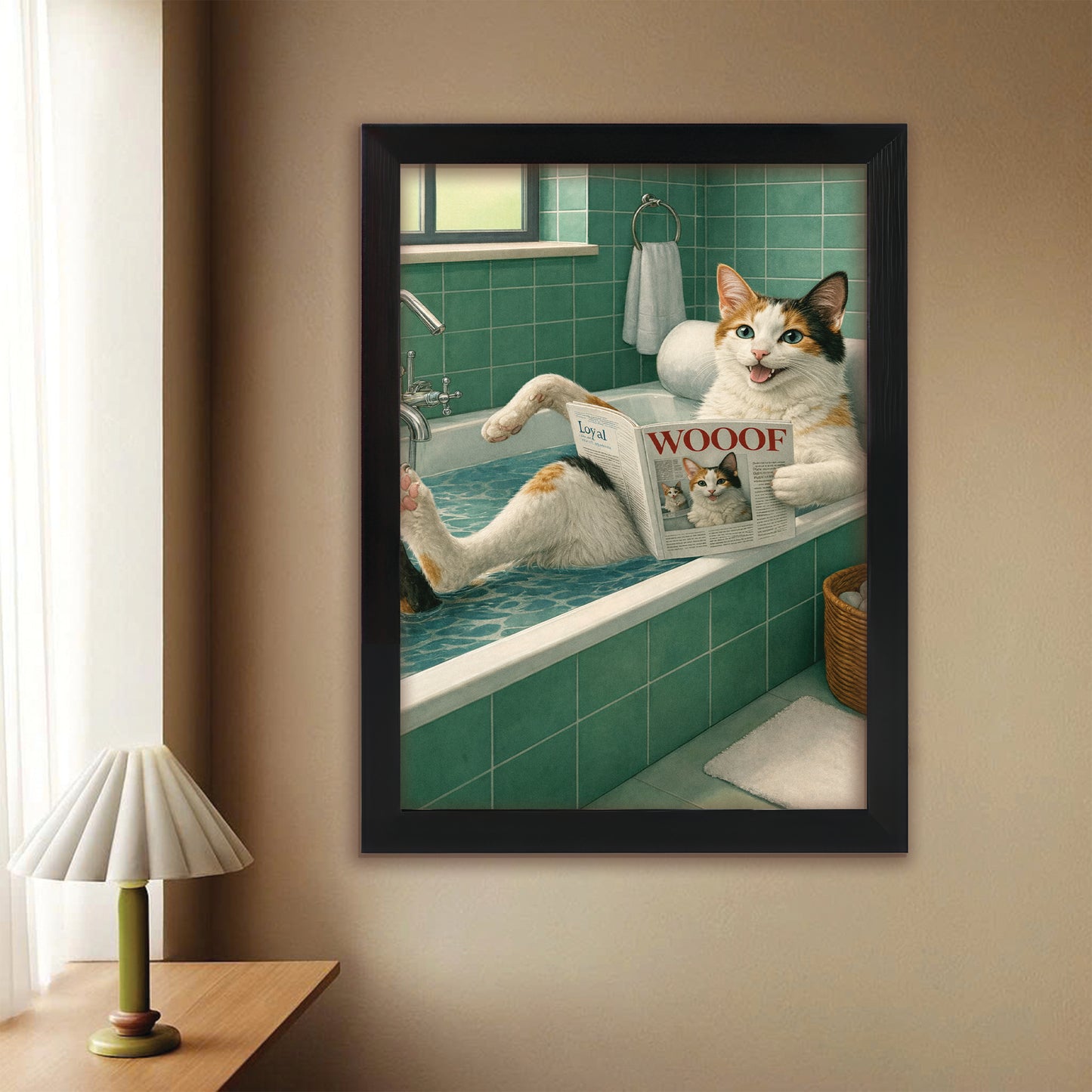 Custom Photo Cat Bathroom Style 22 Canvas Framed Wall Art Gift For Cat Lovers