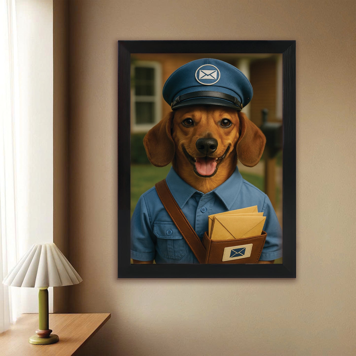 Custom Photo Mail Carrier Dog Canvas Framed Wall Art Gift For Dog Lovers