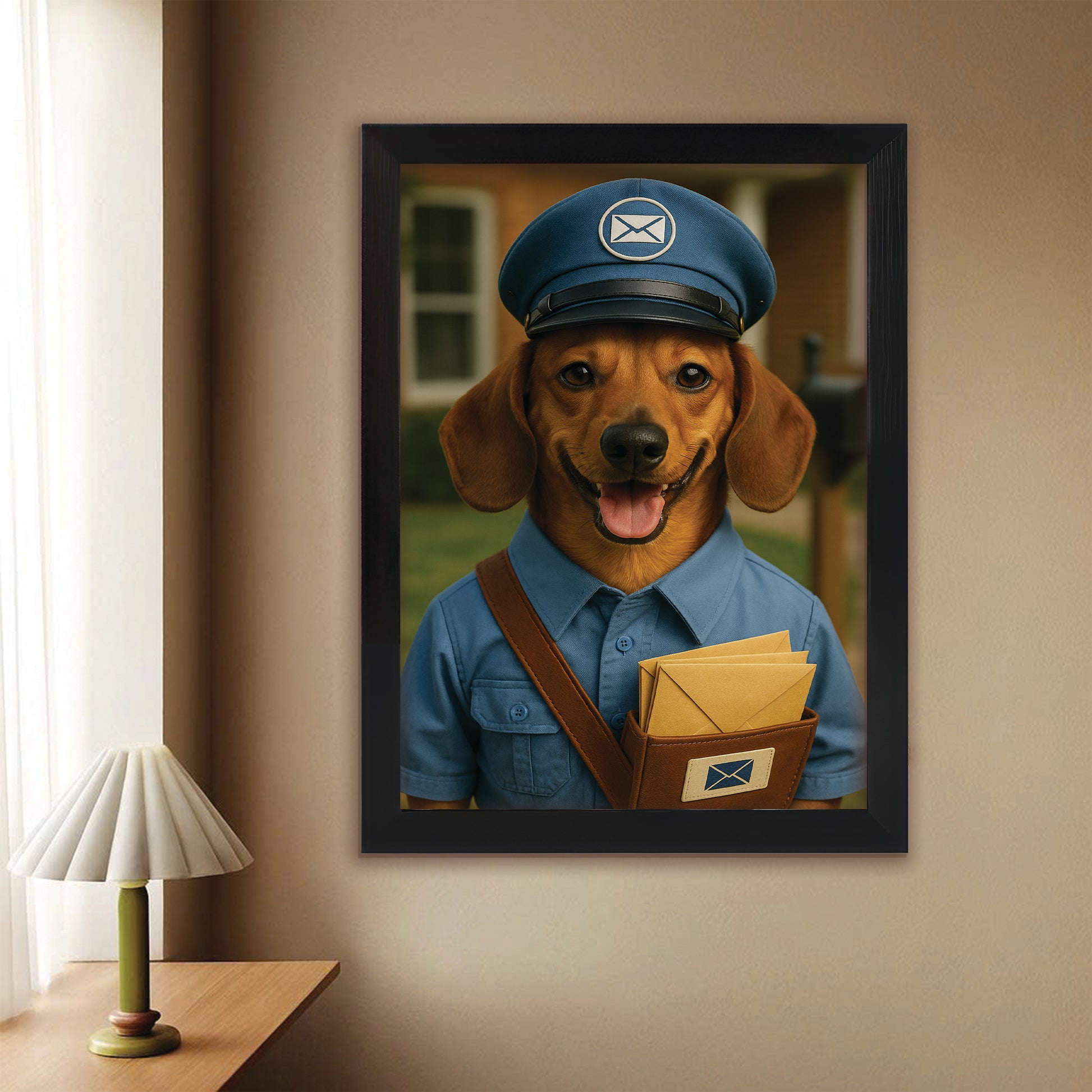 Custom Photo Mail Carrier Dog Canvas Framed Wall Art Gift For Dog Lovers
