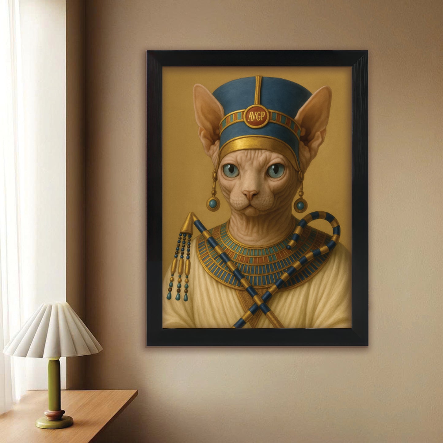 Custom Photo Egyptian Queen Cat Canvas Framed Wall Art Gift For Cat Lover