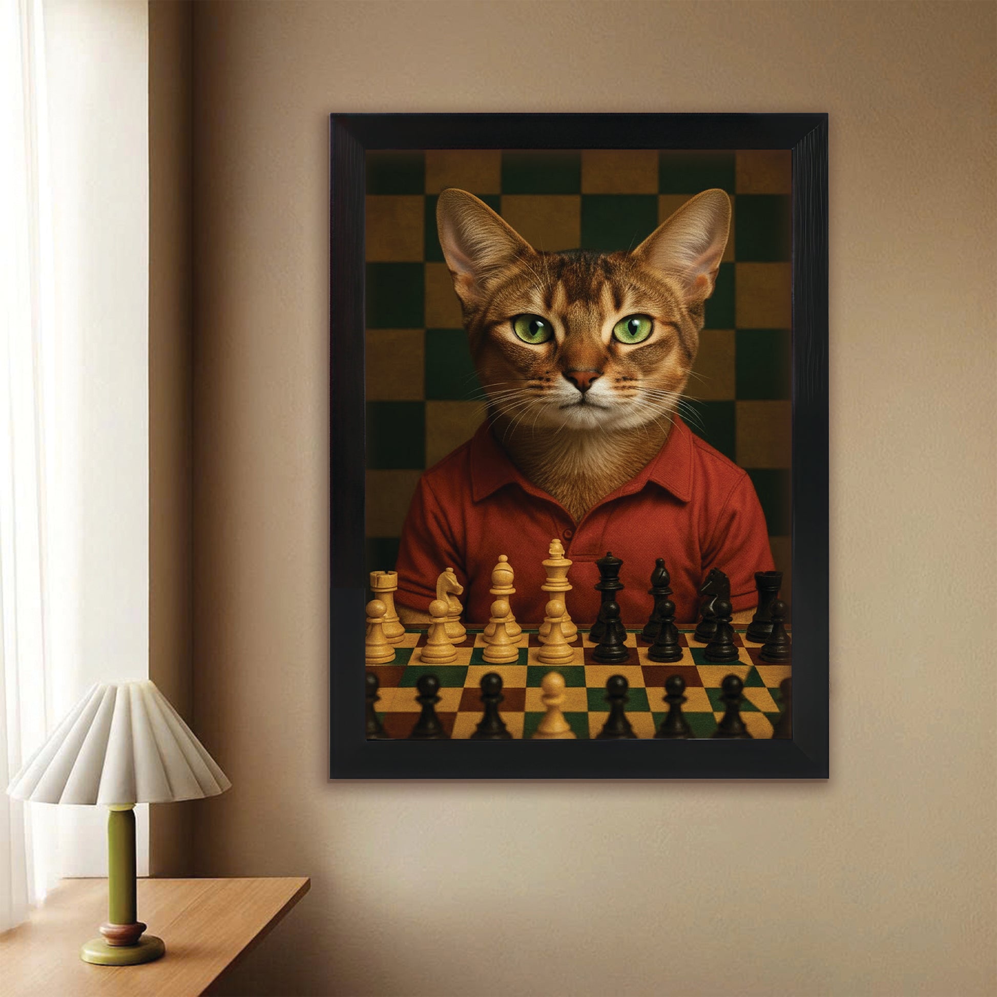 Custom Photo Chess Cat Canvas Framed Wall Art Gift For Cat Lovers