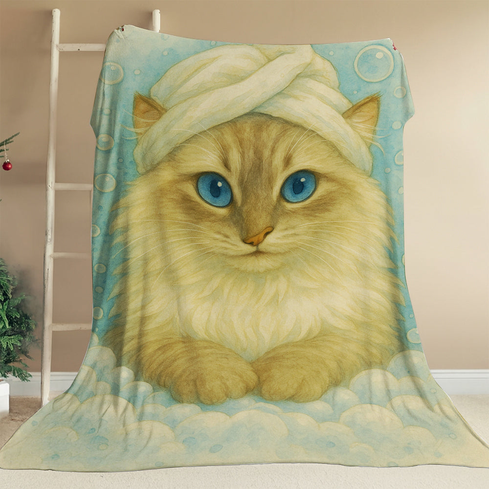 Custom Cat Potrait In Bathroom Blanket