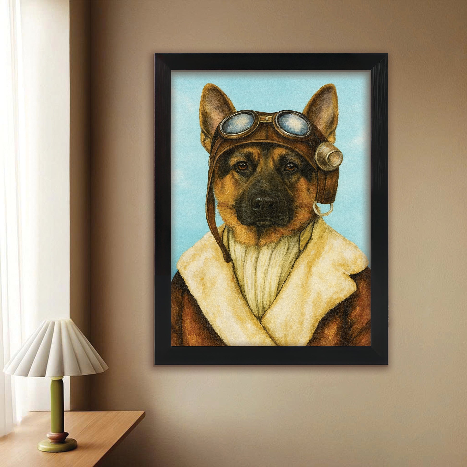 Custom Photo Portrait Pilot Canvas Framed Wall Art Gift For Dog Lovers