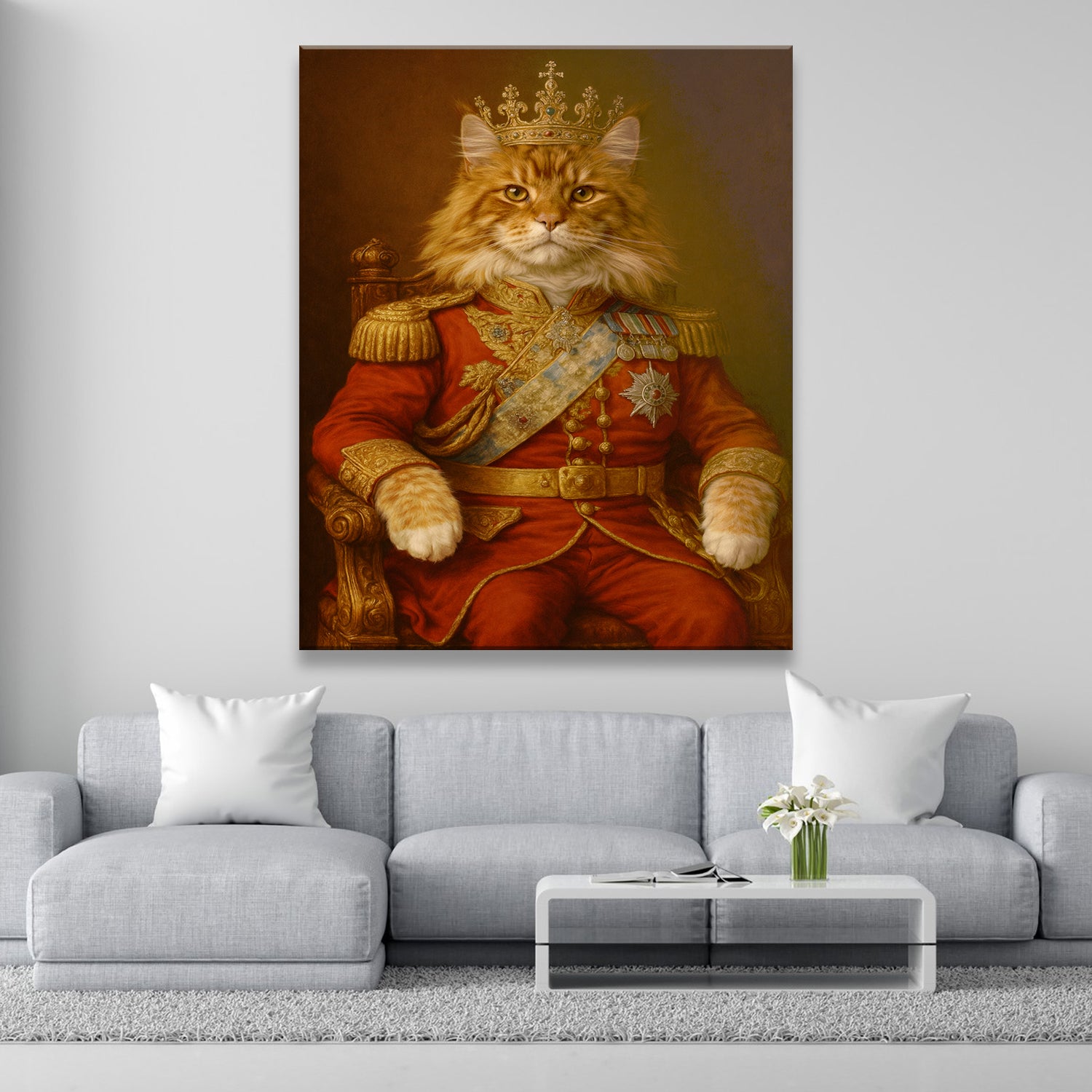 Custom Photo King Cat With Crown Royal Canvas Gift For Cat Lovers