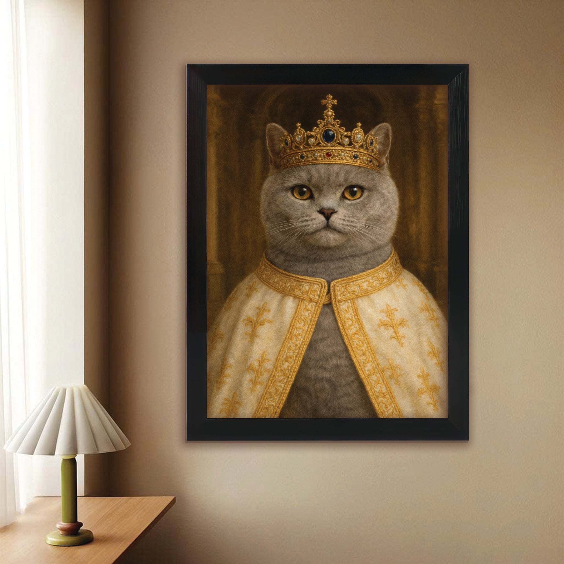 Custom Photo Cat Royal Style 07 Canvas Framed Wall Art Gift For Cat Lovers