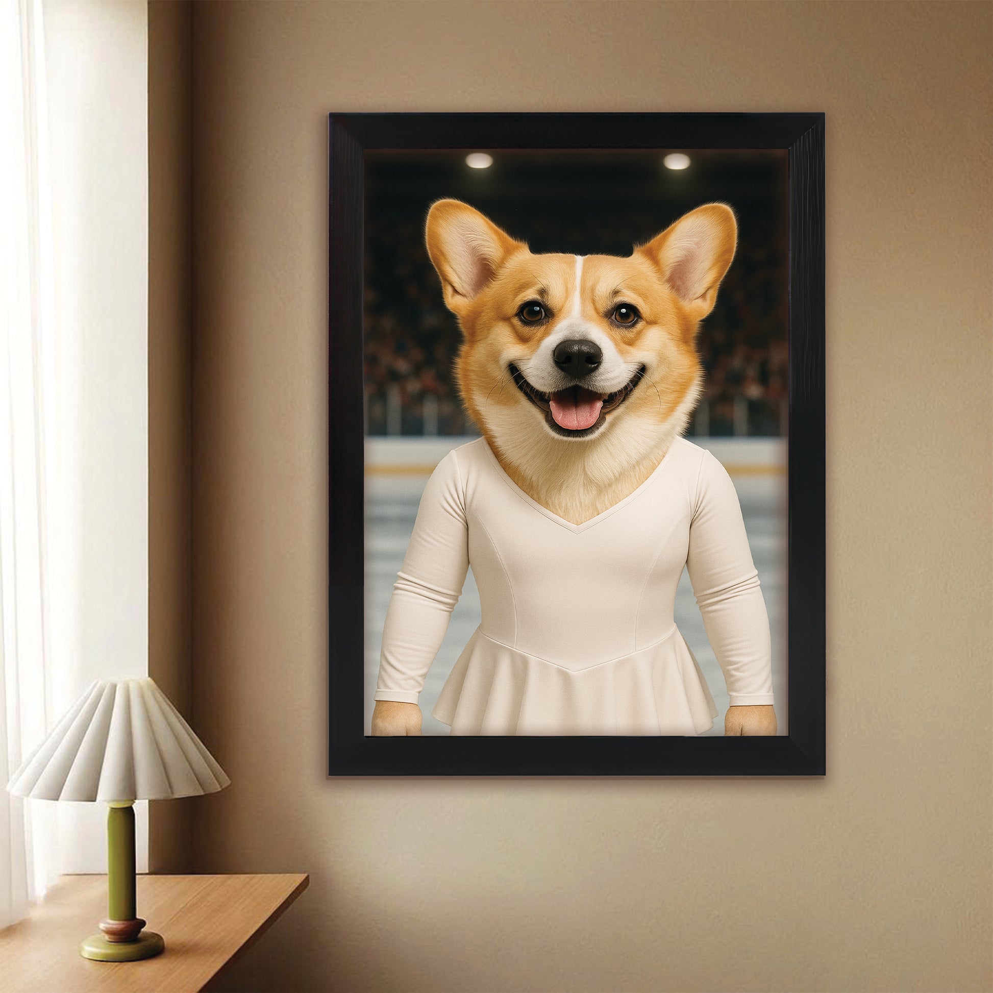 Custom Photo Ice Skater Dog Canvas Framed Wall Art Gift For Dog Lovers