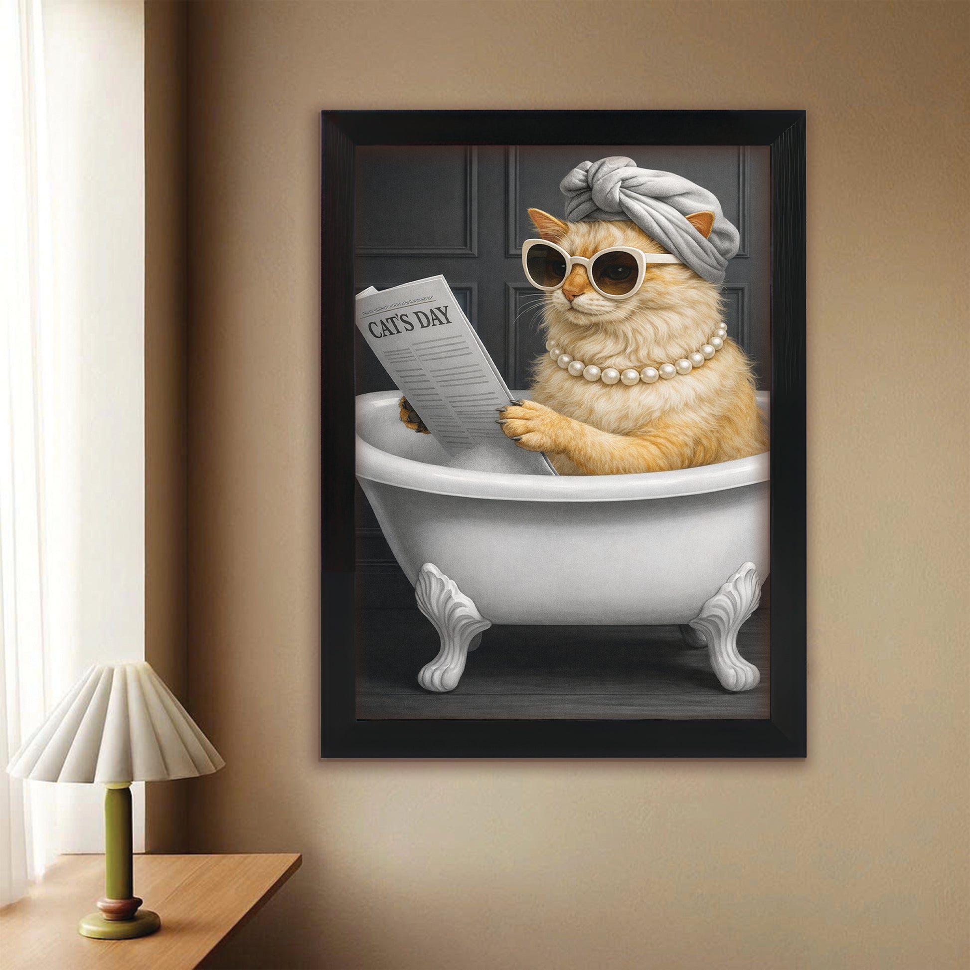 Custom Photo Cat Bathroom Style 9 Canvas Framed Wall Art Gift For Cat Lovers