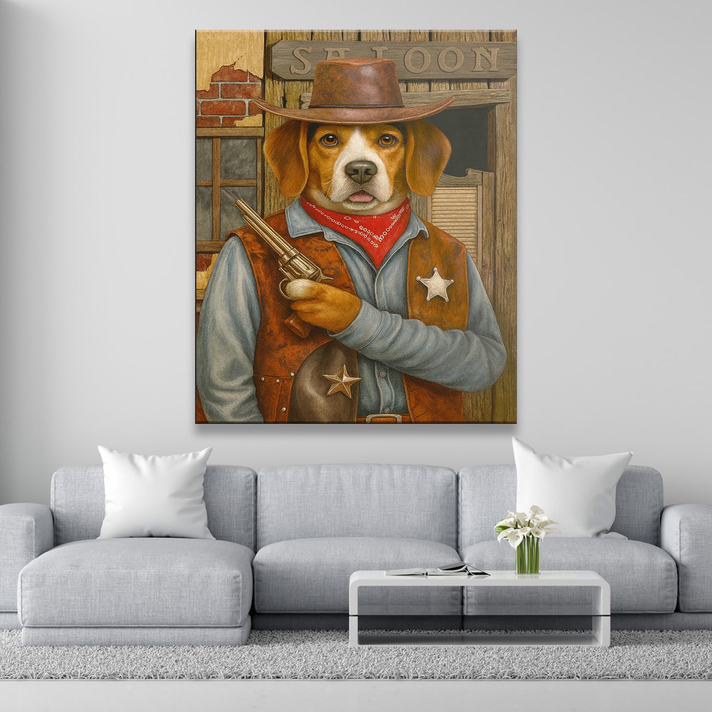 Custom Photo Dog Cowboy Canvas