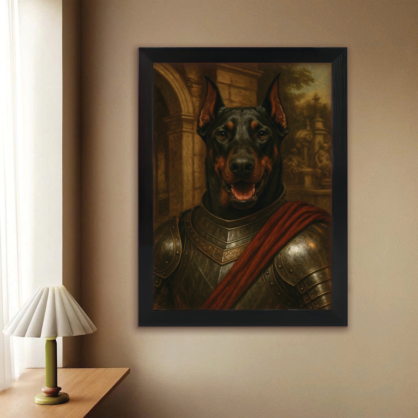 Custom Photo Dog Knight Canvas Framed Wall Art Gift For Dog Lovers