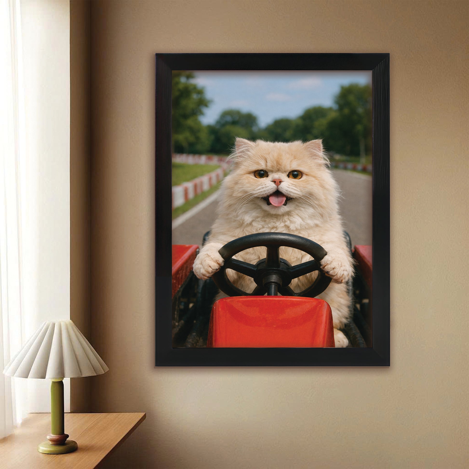 Custom Photo Cat Go Kart Canvas Framed Wall Art  Gift For Cat Lovers
