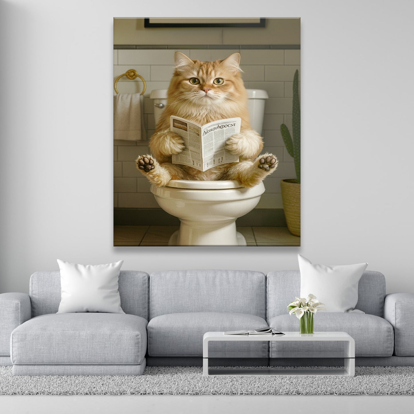 Custom Photo Cat Bathroom Style Canvas Gift For Cat Lovers