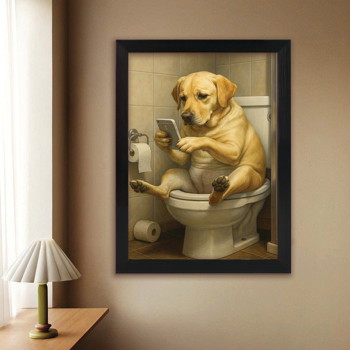 Custom Photo Dog Bathroom Style 3 Canvas Framed Wall Art Gift For Dog Lovers