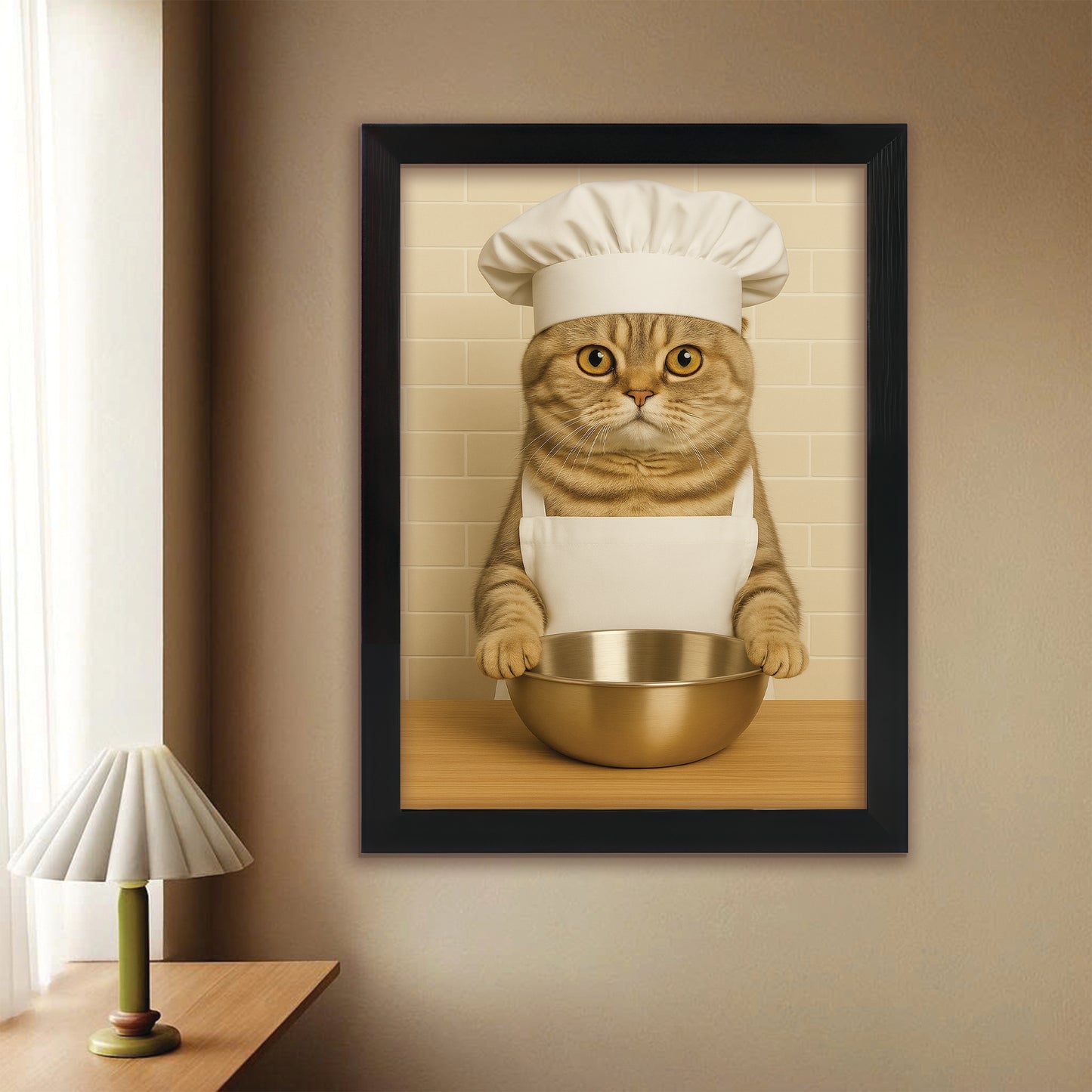 Custom Photo Cat Chef Canvas Framed Wall Art Gift For Cat Lovers