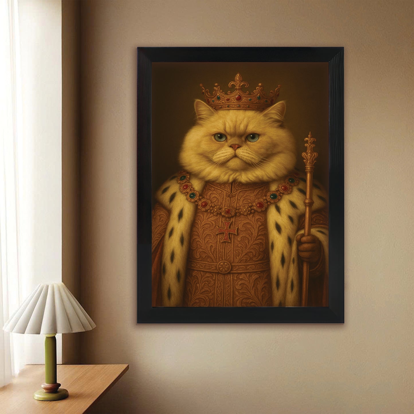 Custom Photo Cat King Royal Canvas Framed Wall Art _ Gift For Cat Lovers