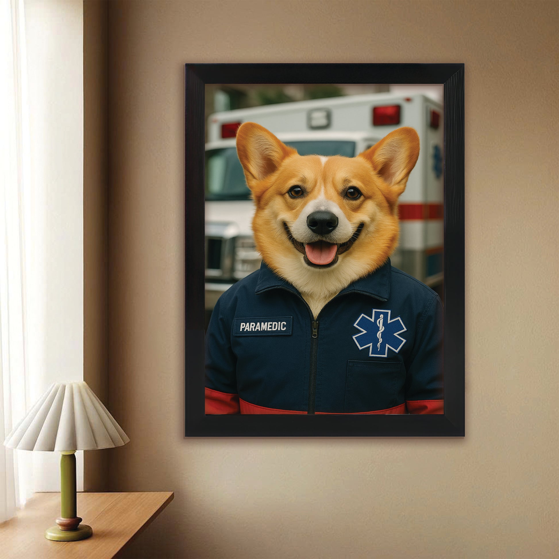 Custom Photo Paramedic Emt Dog Canvas Framed Wall Art Gift For Dog Lovers