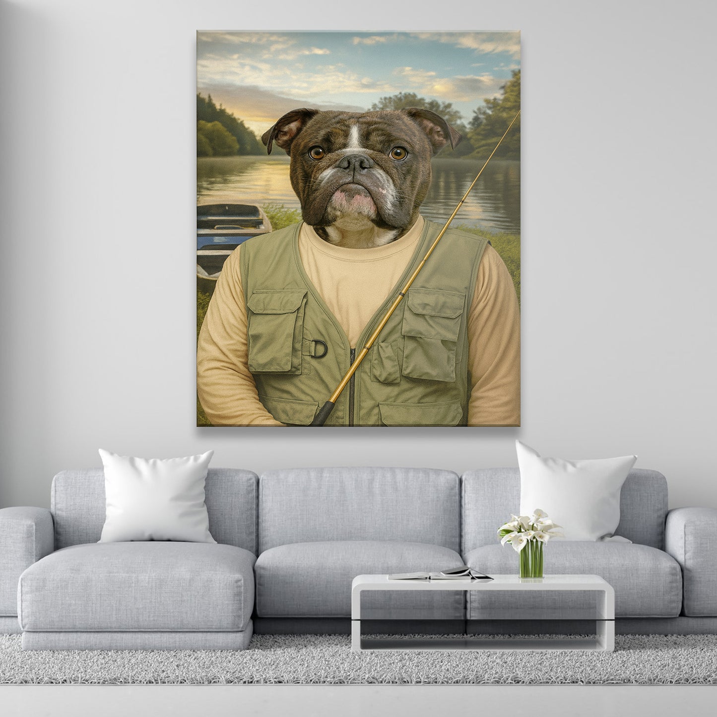 Custom Photo Fisherman Dog Canvas