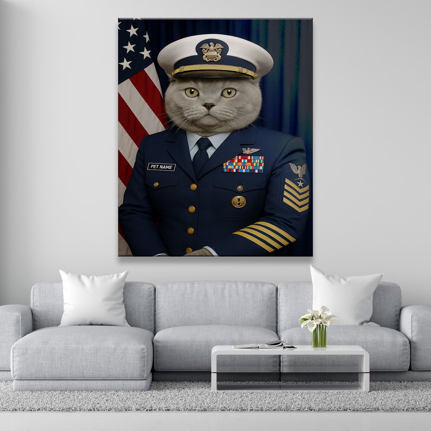 Custom Cat Photo Us Navy Canvas _ Gift For Cat Lovers