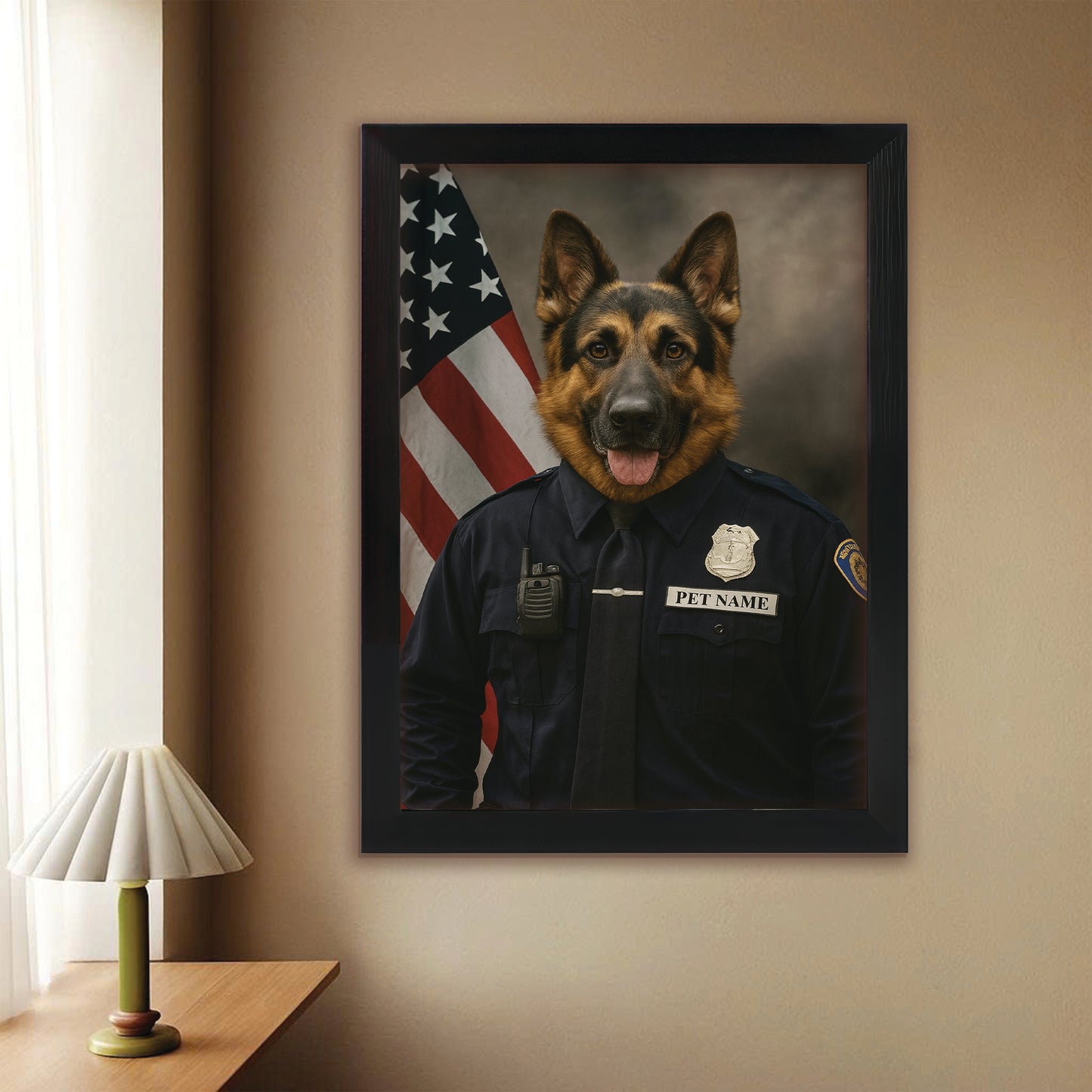 Custom Dog Photo Policeman Canvas Framed Wall Art Framed Wall Art _ Gift For Dog Lovers
