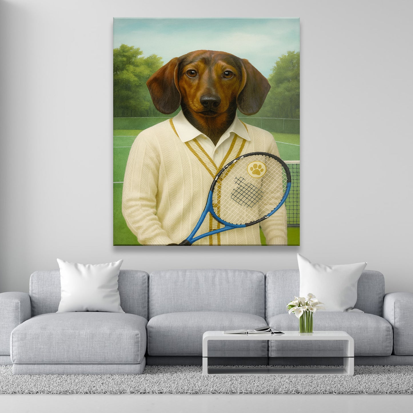 Custom Photo Tennis Player Dog Canvas