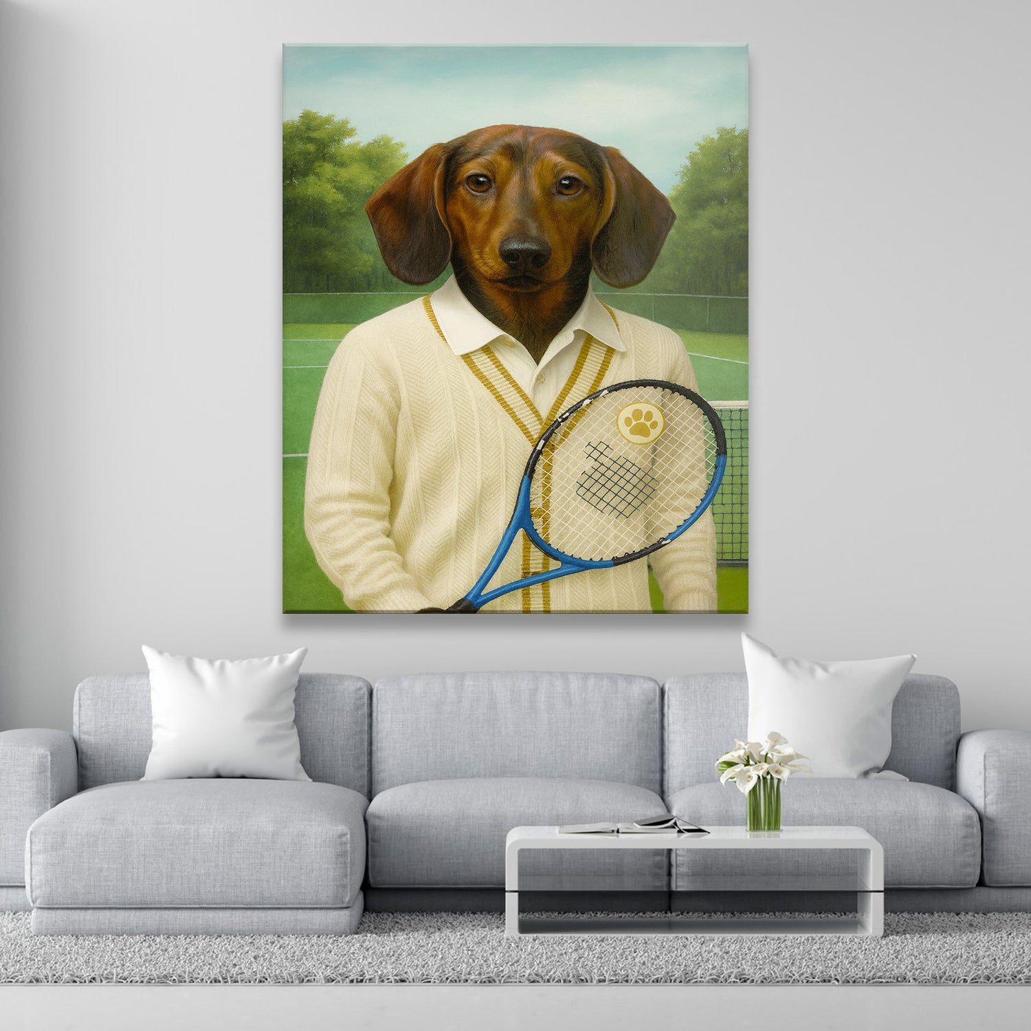 Custom Photo Tennis Player Dog Canvas