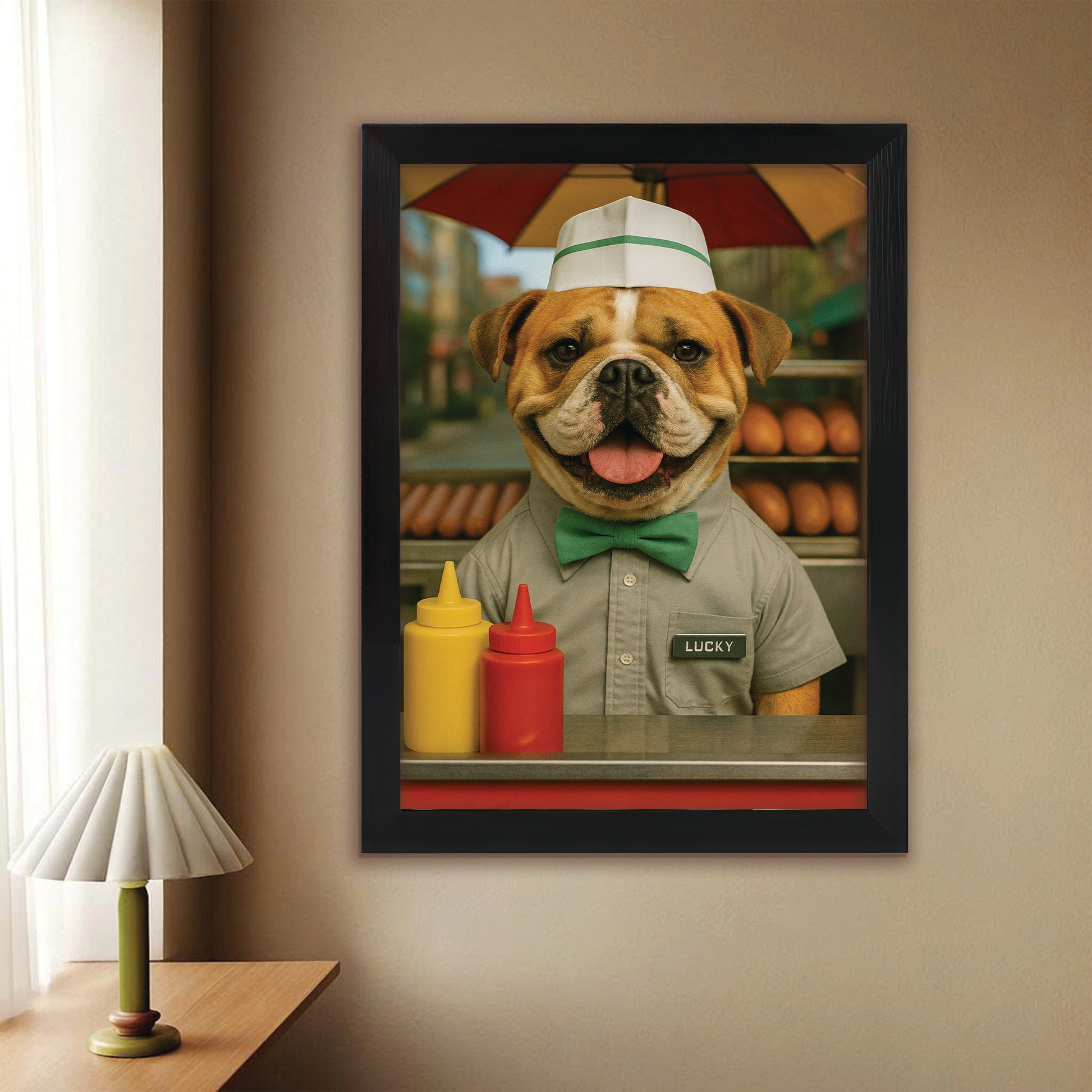 Custom Photo Hot Dog Canvas Framed Wall Art Gift For Dog Lovers