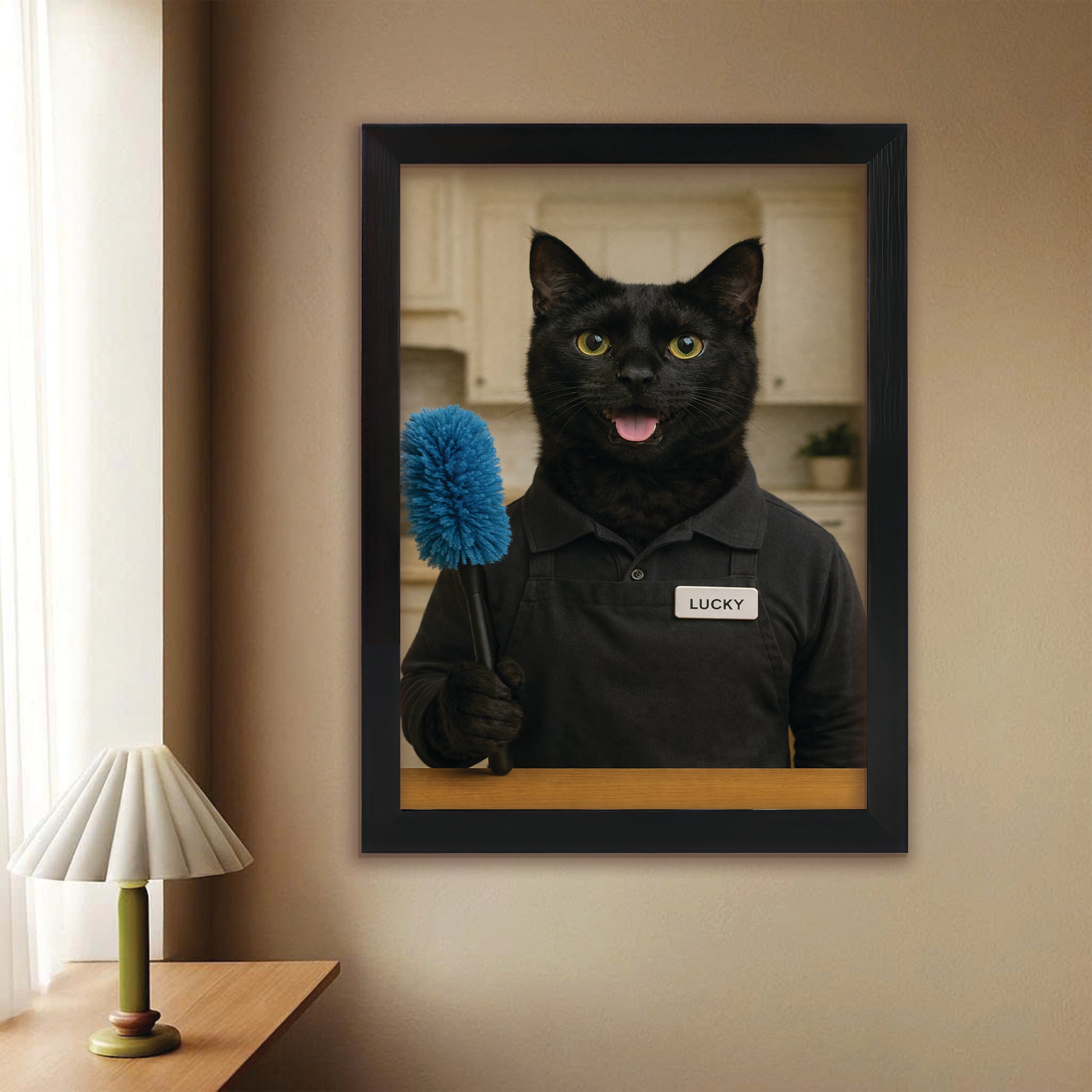 Custom Photo Housekeeper Cat Canvas Framed Wall Art  Gift For Cat Lovers