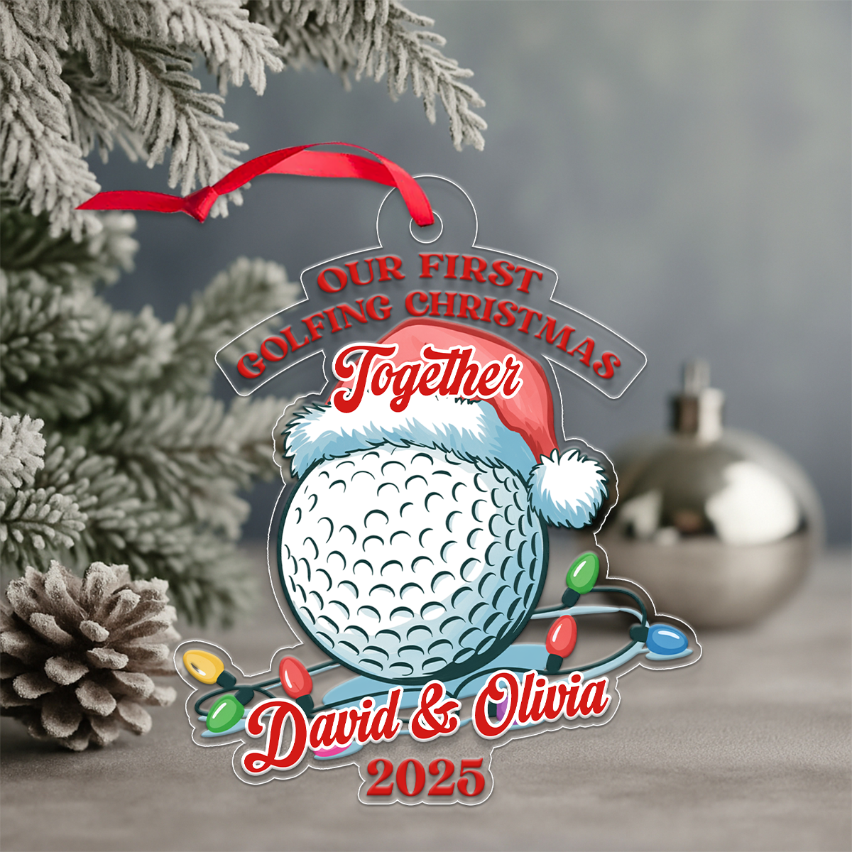 Custom Name Golf Couple Acrylic Ornament Christmas Gift