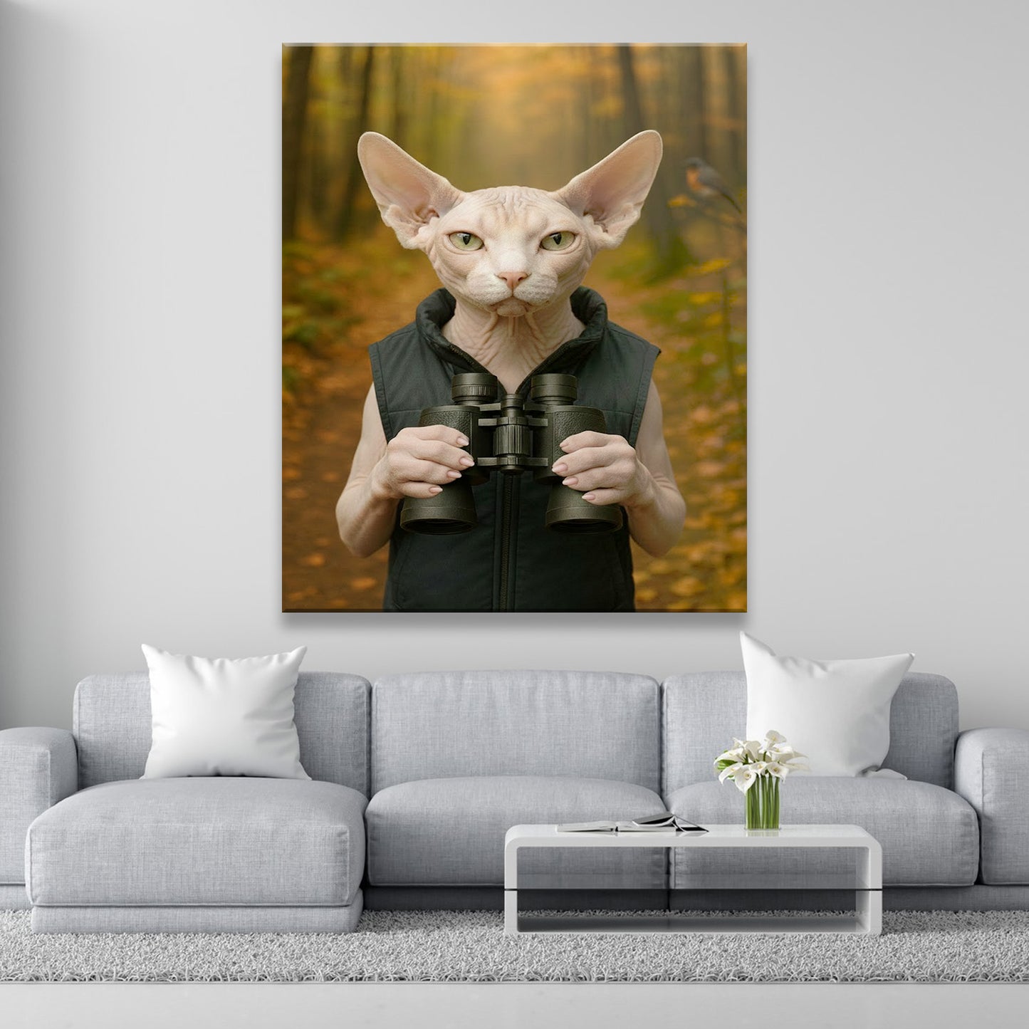 Custom Photo Bird Watching Cat Canvas Gift For Cat Lovers